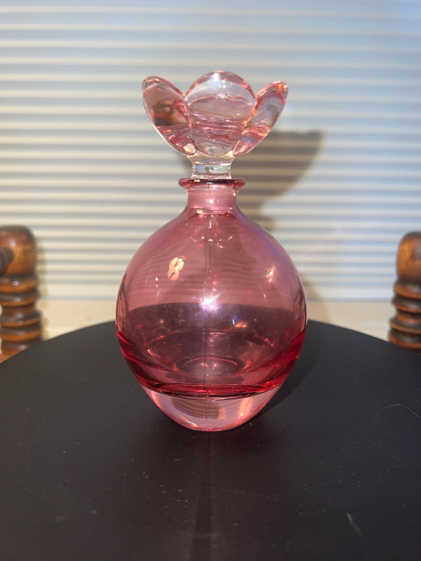 Vintage Cranberry Decanter with Pink Flower Stopper Pink Art Glass Perfume Cologne Bottle Lover Antiques and Vintage