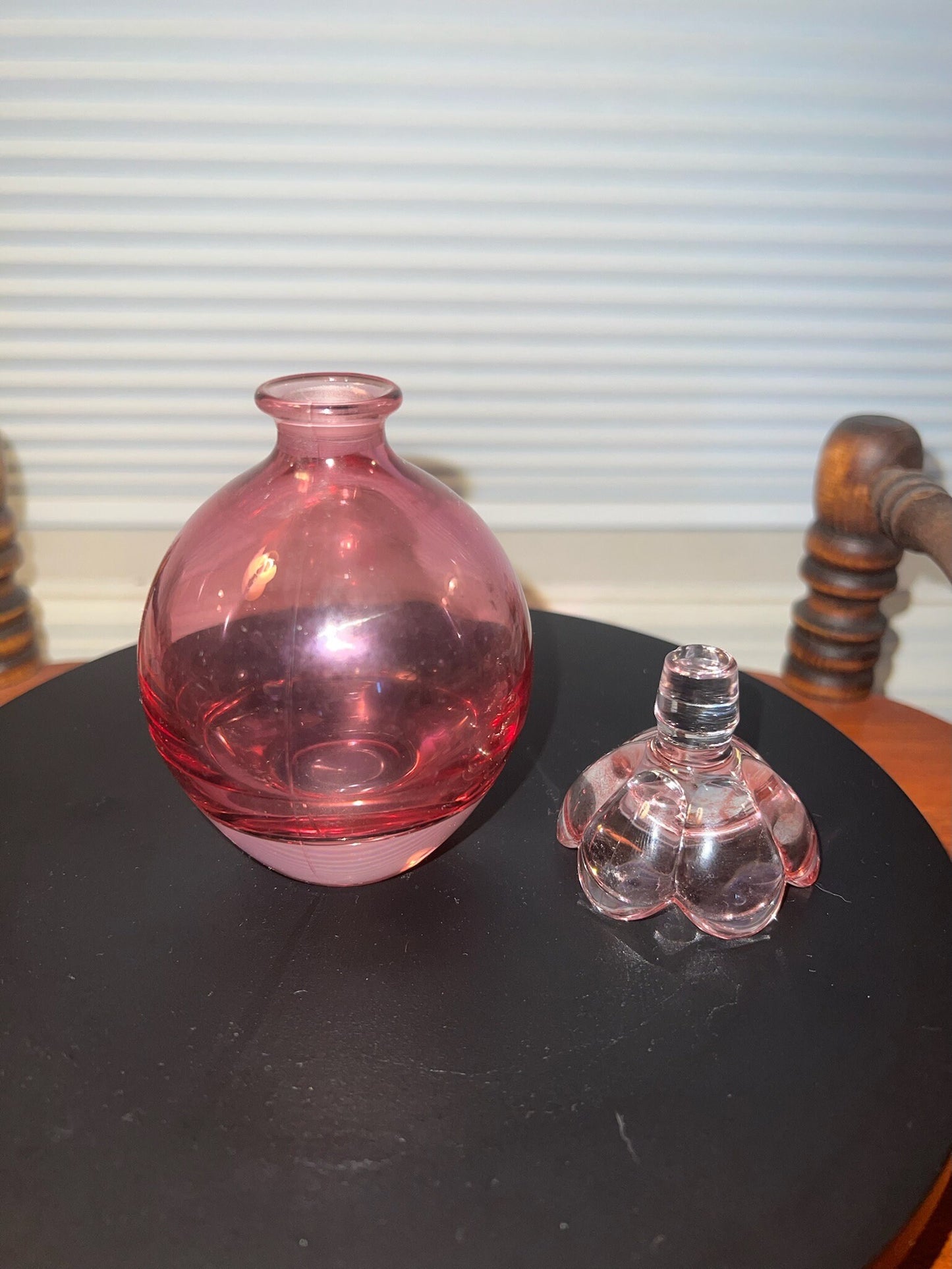 Vintage Cranberry Decanter with Pink Flower Stopper Pink Art Glass Perfume Cologne Bottle Lover Antiques and Vintage