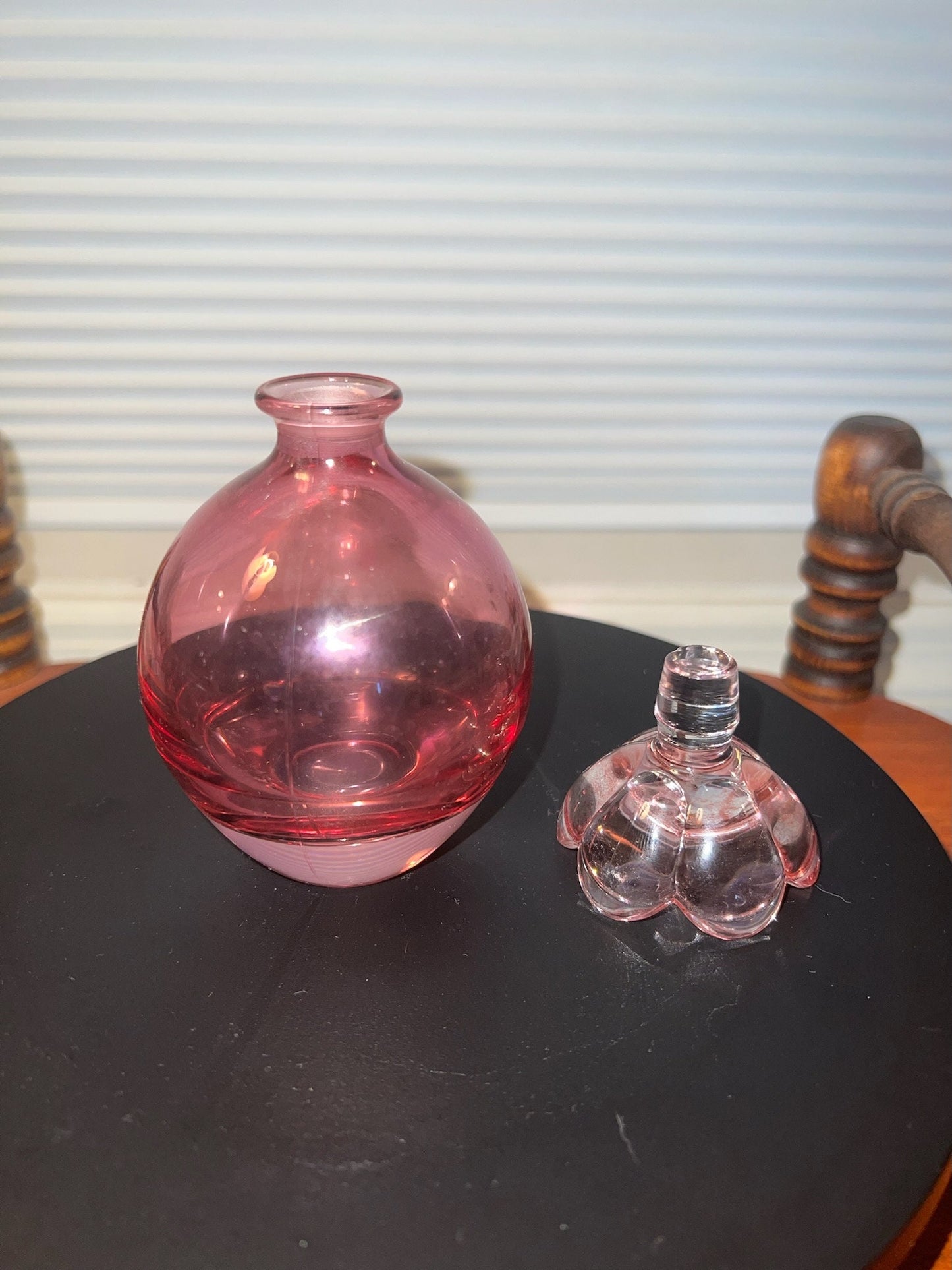 Vintage Cranberry Decanter with Pink Flower Stopper Pink Art Glass Perfume Cologne Bottle Lover Antiques and Vintage