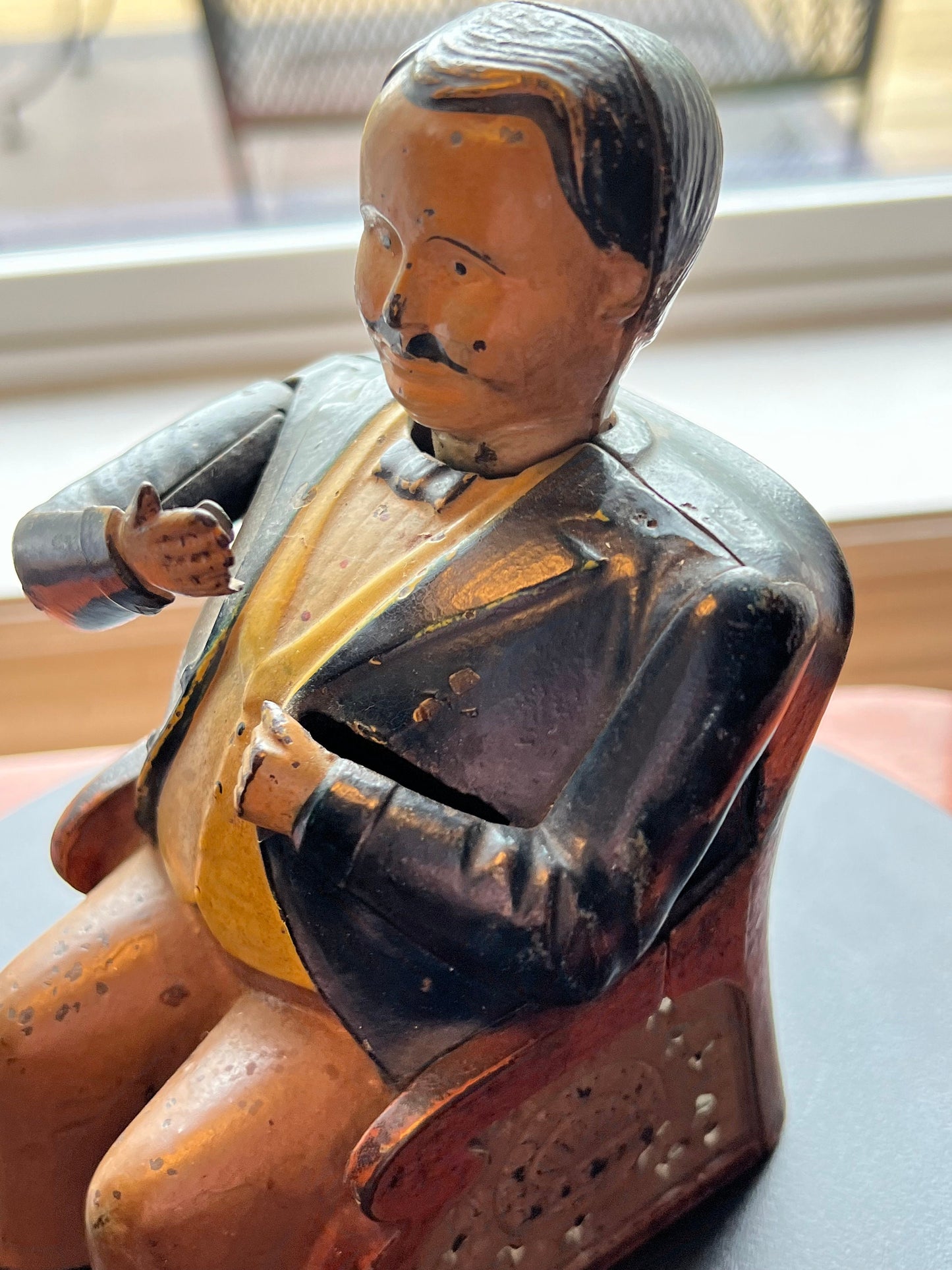 Antique Mechanical Tammany Bank Little Fat Man Banker Cast Iron Bank 1873 John Hall Novelty Banks Lover Antiques and Vintage