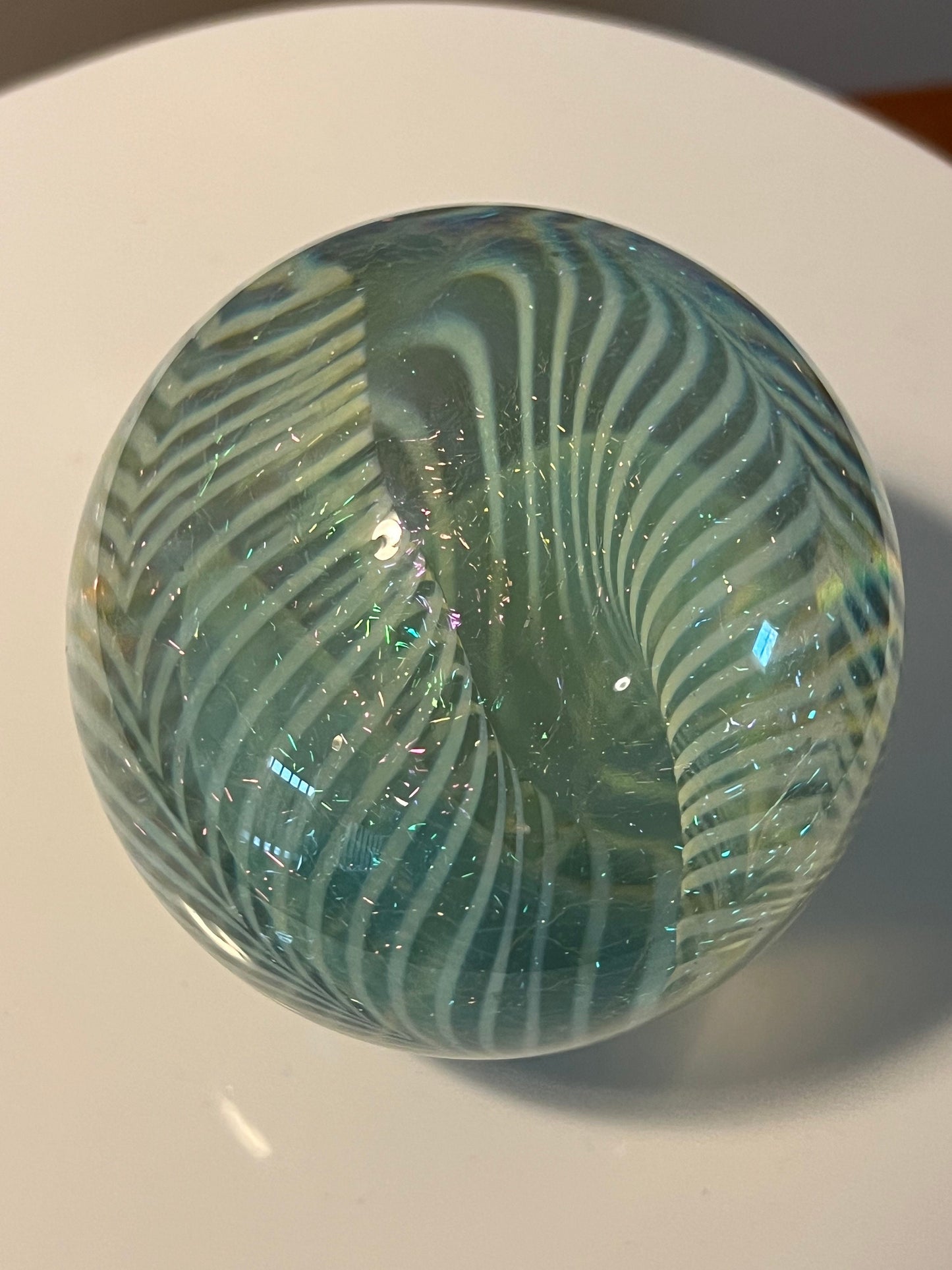 Vintage Robert Eickholt Dichroic Glass Art Paperweight layered glass hues of metallic sparkle Lover Antiques