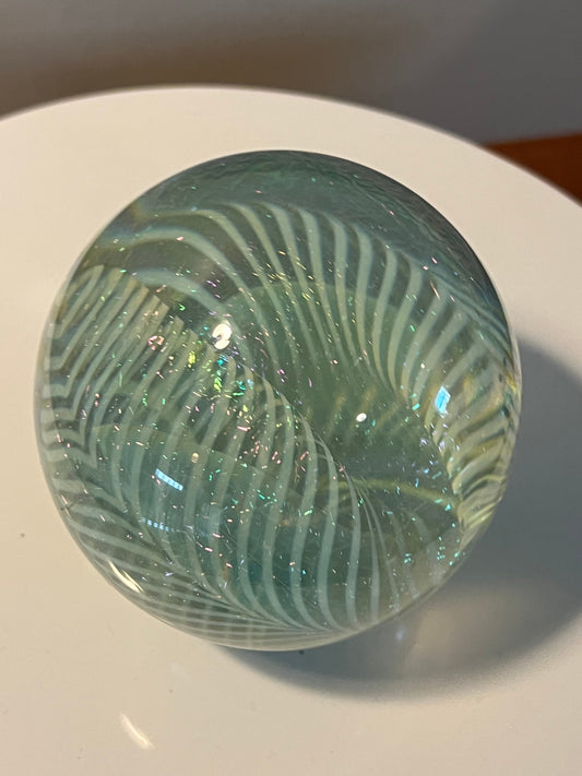 Vintage Robert Eickholt Dichroic Glass Art Paperweight layered glass hues of metallic sparkle Lover Antiques