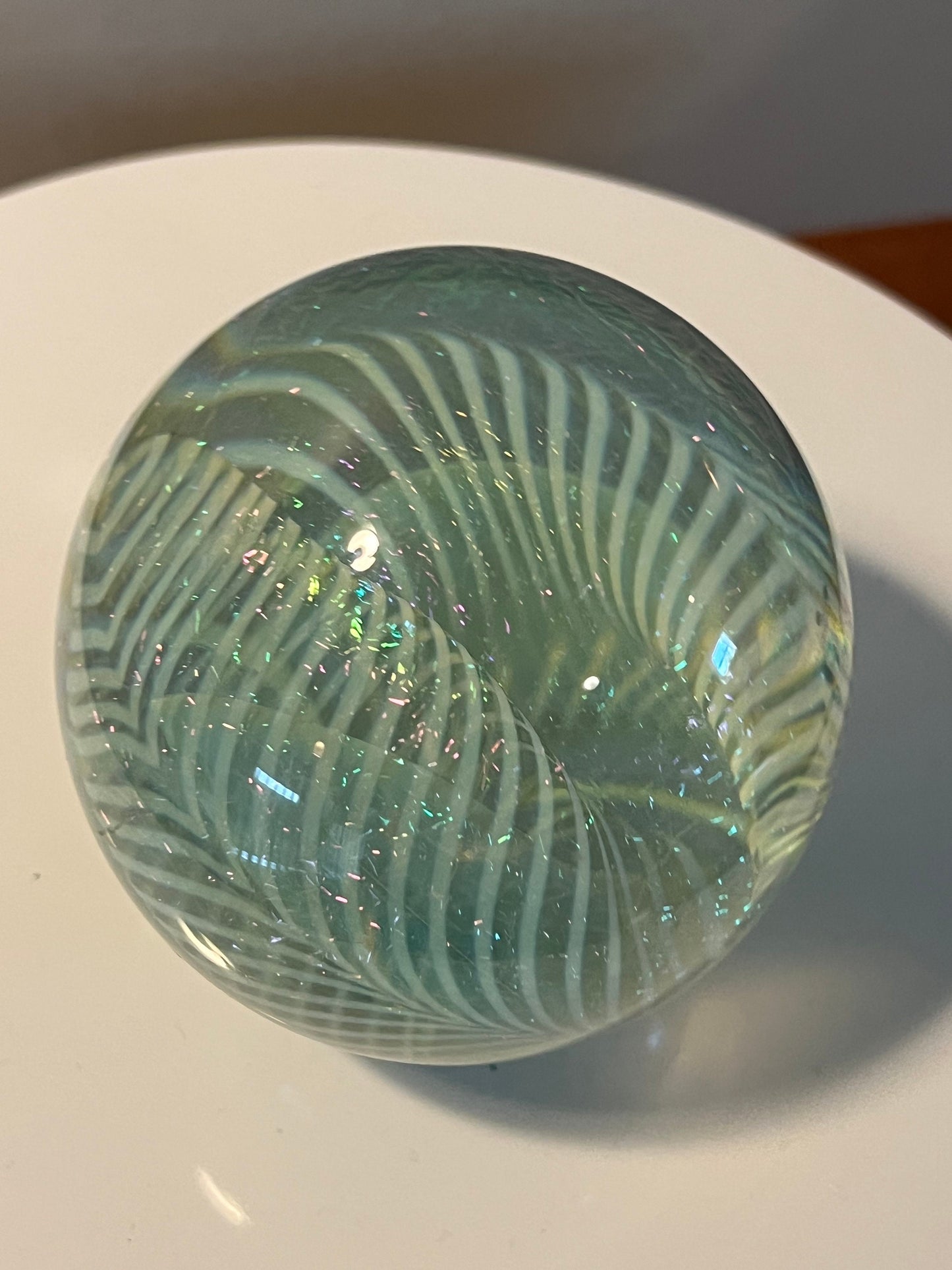 Vintage Robert Eickholt Dichroic Glass Art Paperweight layered glass hues of metallic sparkle Lover Antiques