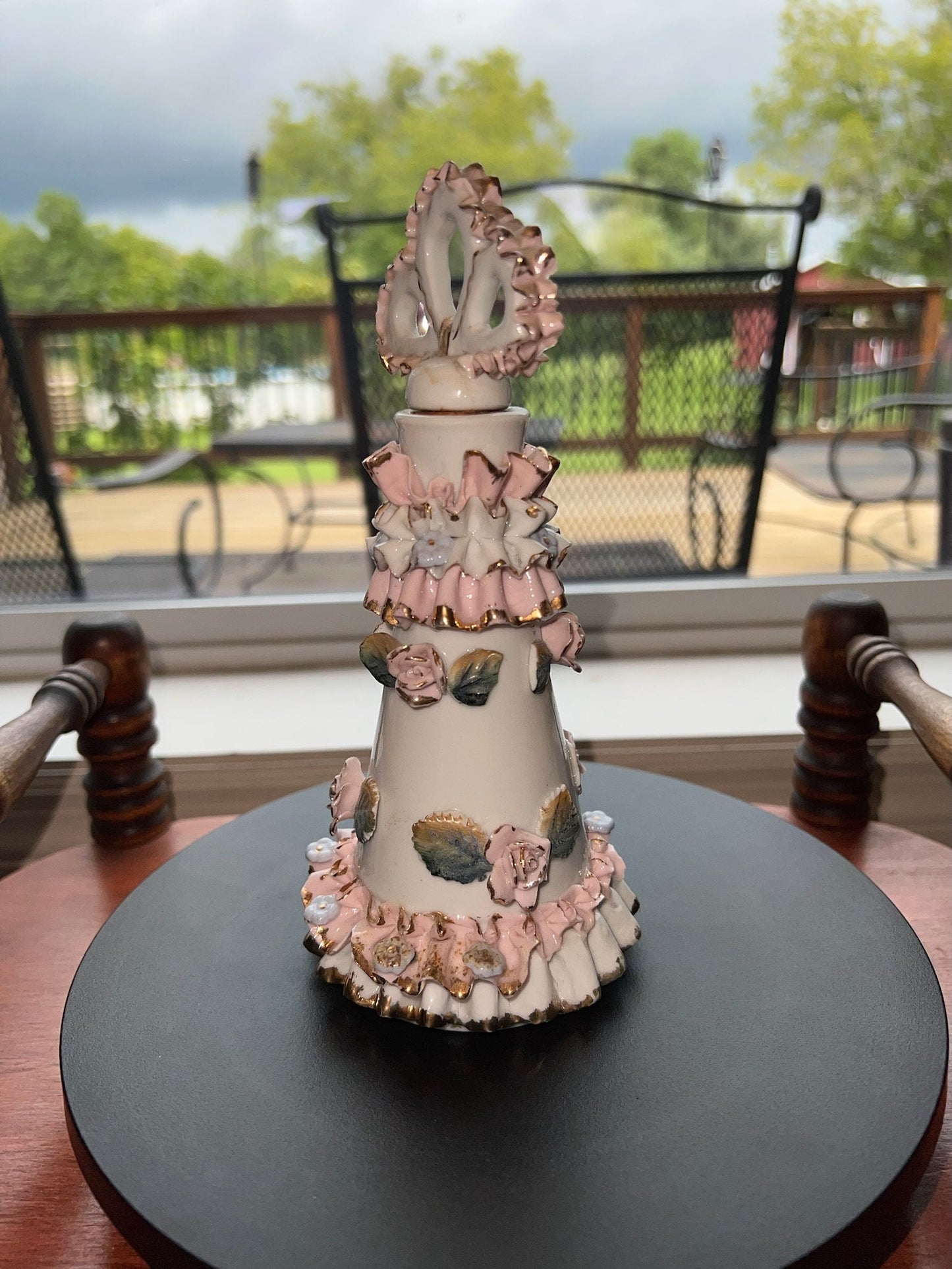 Vintage Thames Hand Painted Roses Perfume Bottle Ceramic Frilly Lace Lover Antiques and Vintage