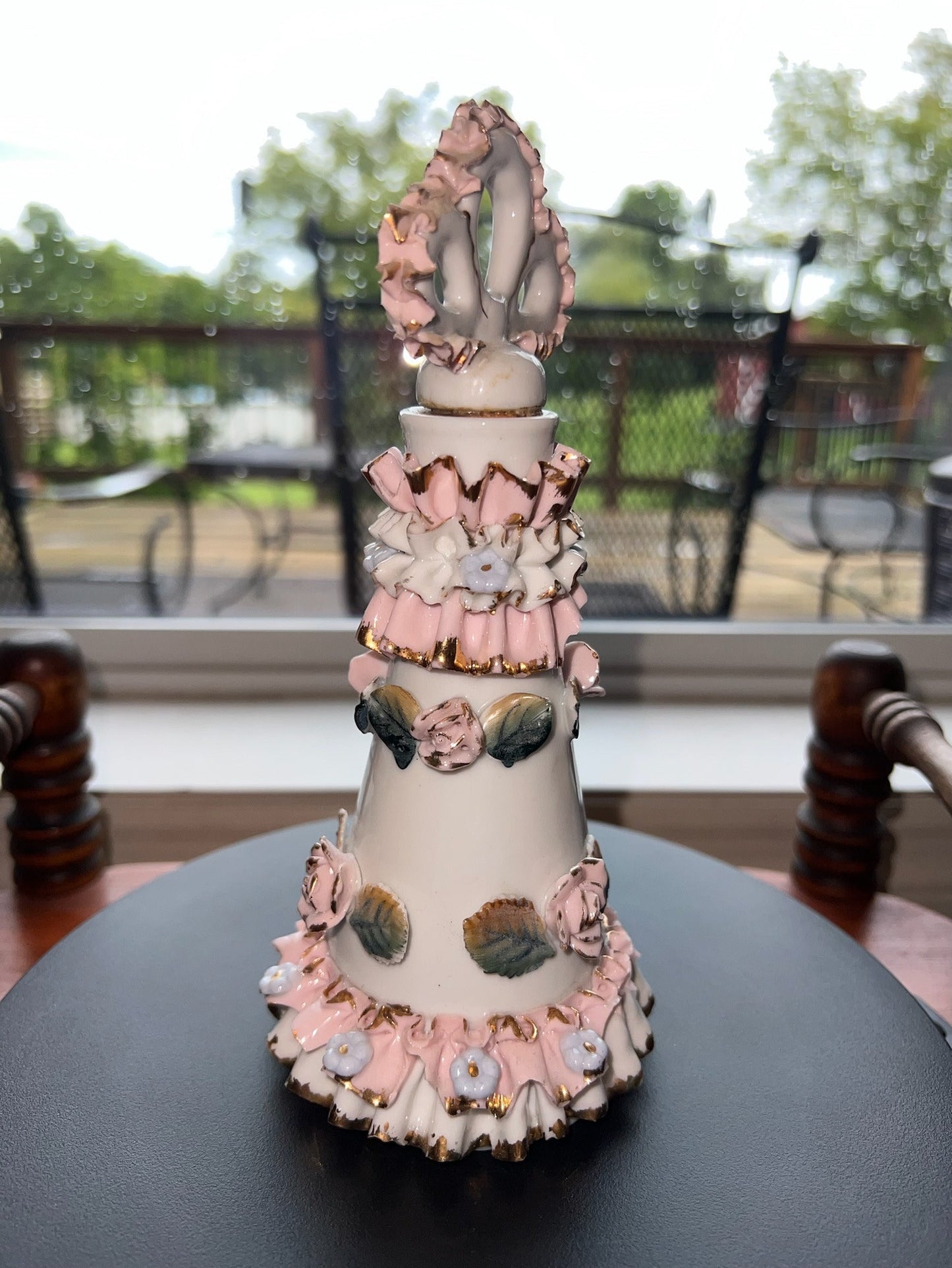 Vintage Thames Hand Painted Roses Perfume Bottle Ceramic Frilly Lace Lover Antiques and Vintage
