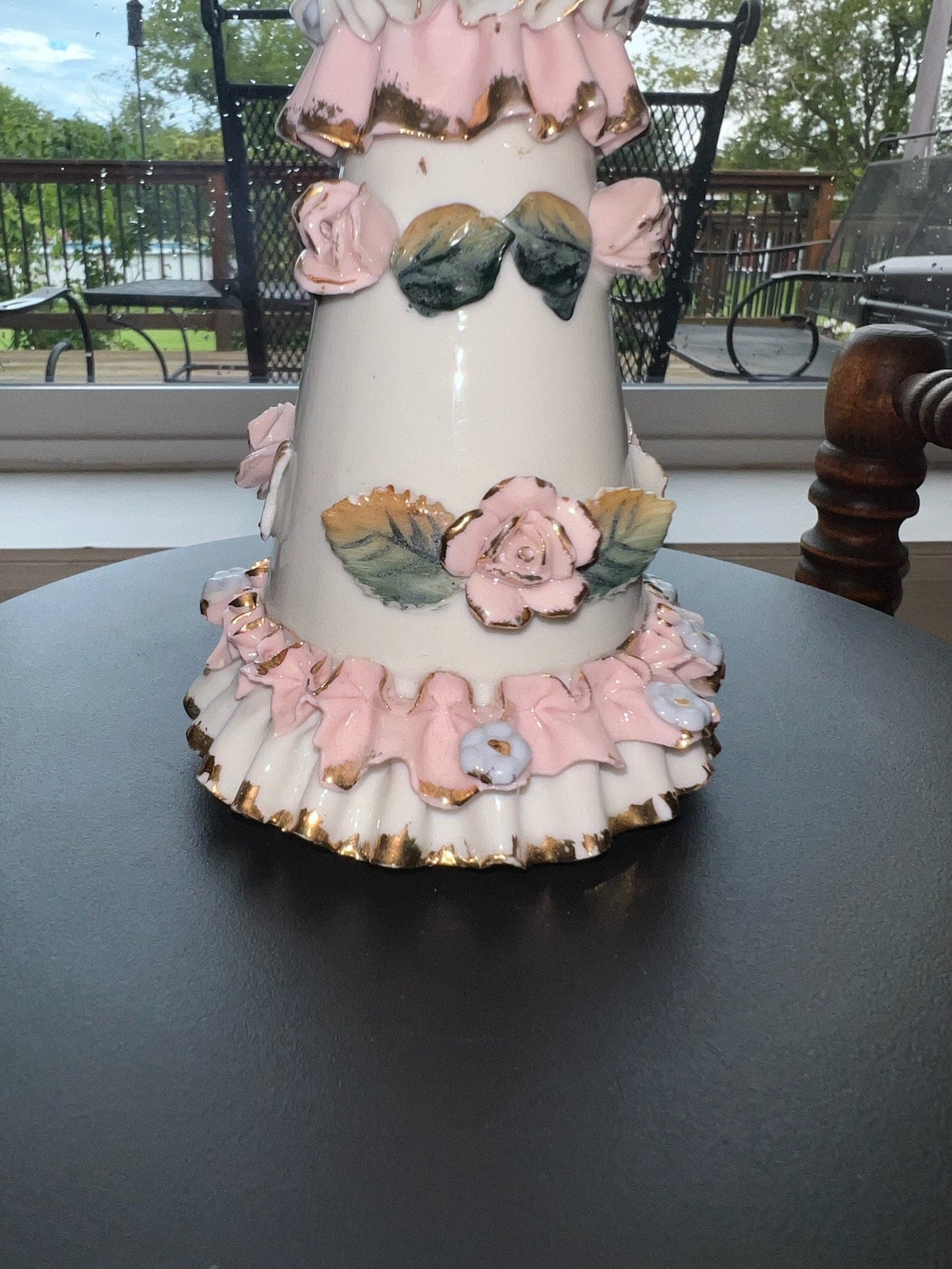 Vintage Thames Hand Painted Roses Perfume Bottle Ceramic Frilly Lace Lover Antiques and Vintage