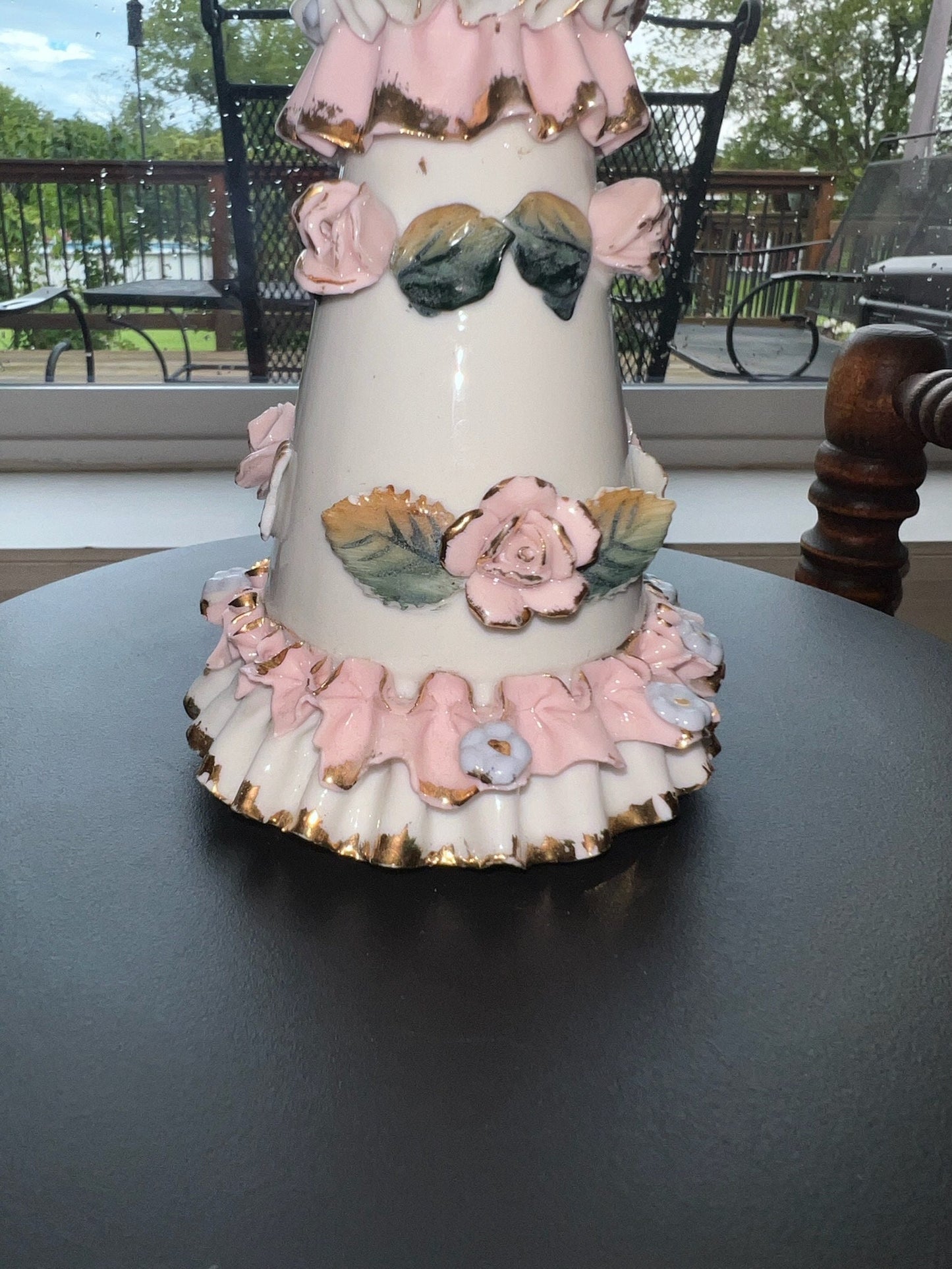 Vintage Thames Hand Painted Roses Perfume Bottle Ceramic Frilly Lace Lover Antiques and Vintage