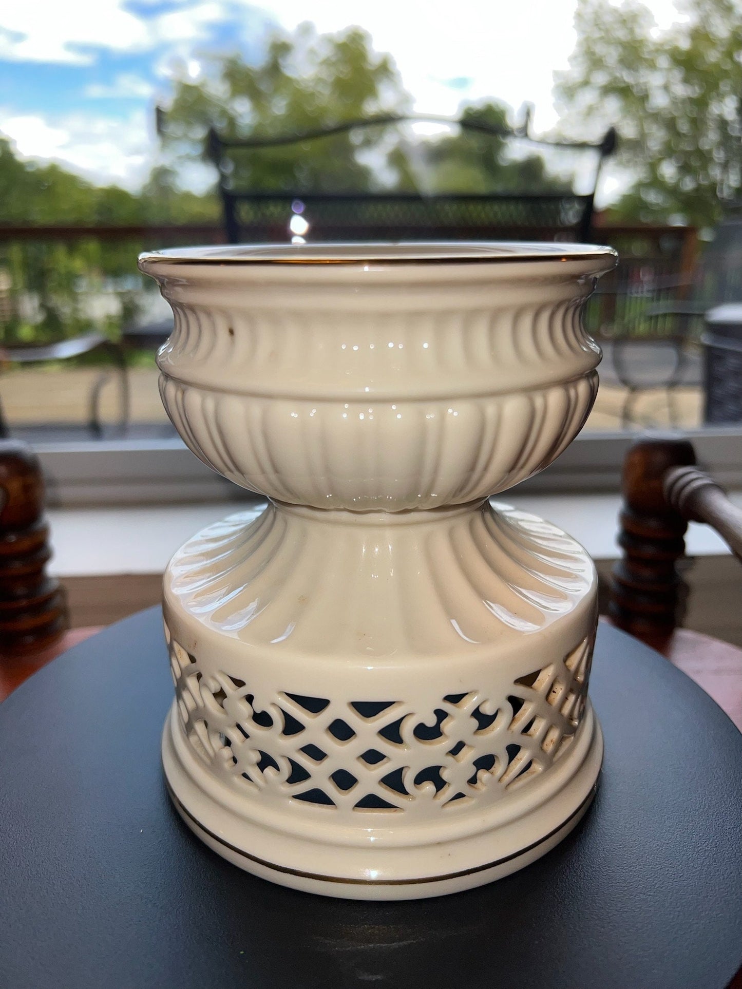 Vintage Lenox Illuminations Collection Pillar Ivory Candleholder Gold Gild Lover Antiques and Vintage