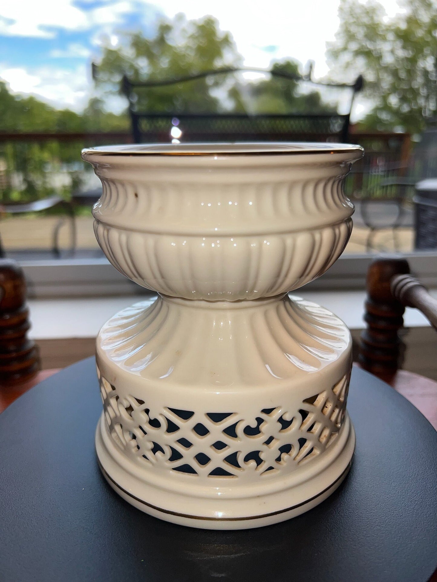 Vintage Lenox Illuminations Collection Pillar Ivory Candleholder Gold Gild Lover Antiques and Vintage