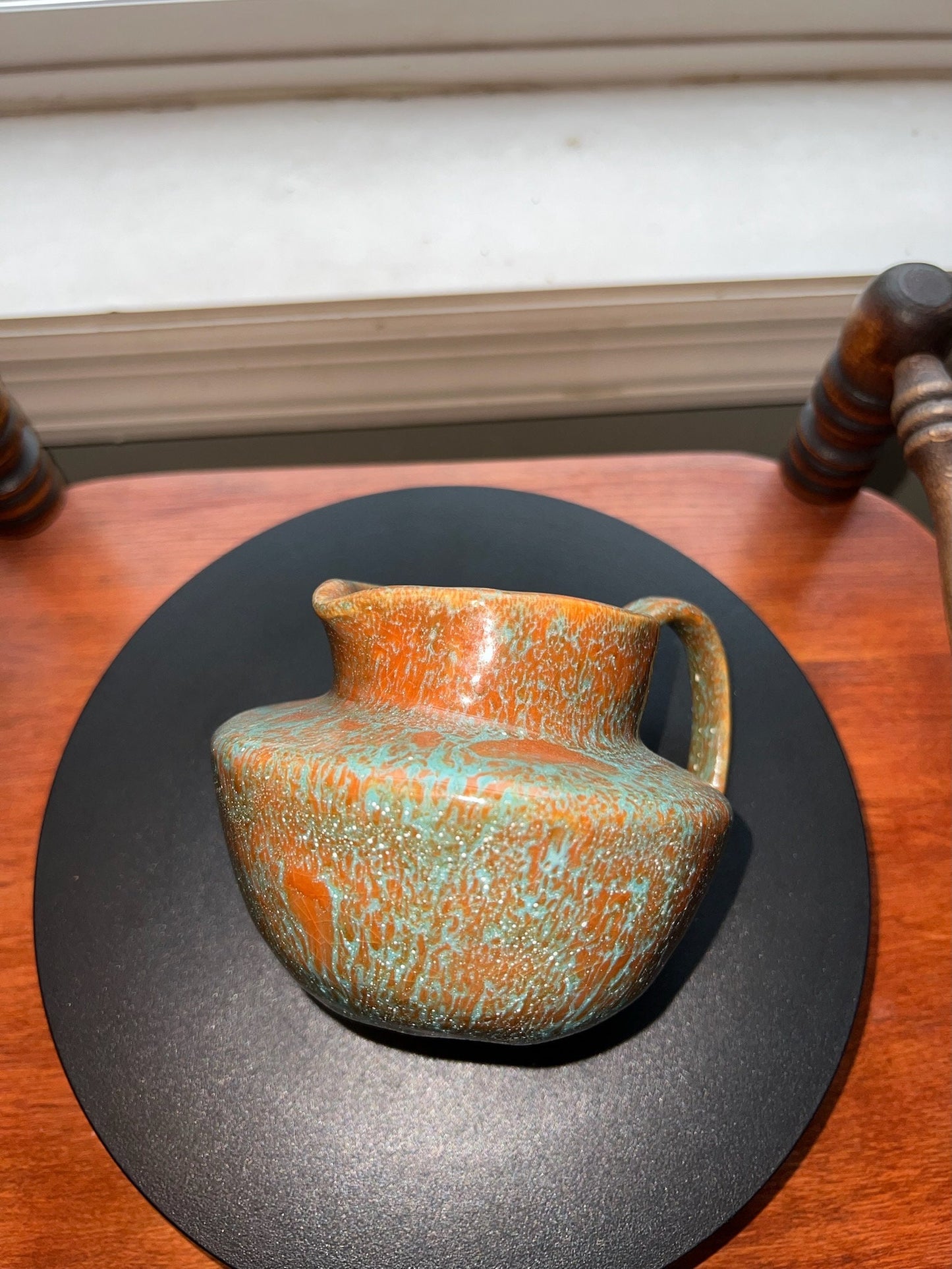 Vintage Hand Dripped Glazed Pottery Pitcher Jug with Handle Green & Brown Rust Lover Antiques and Vintage