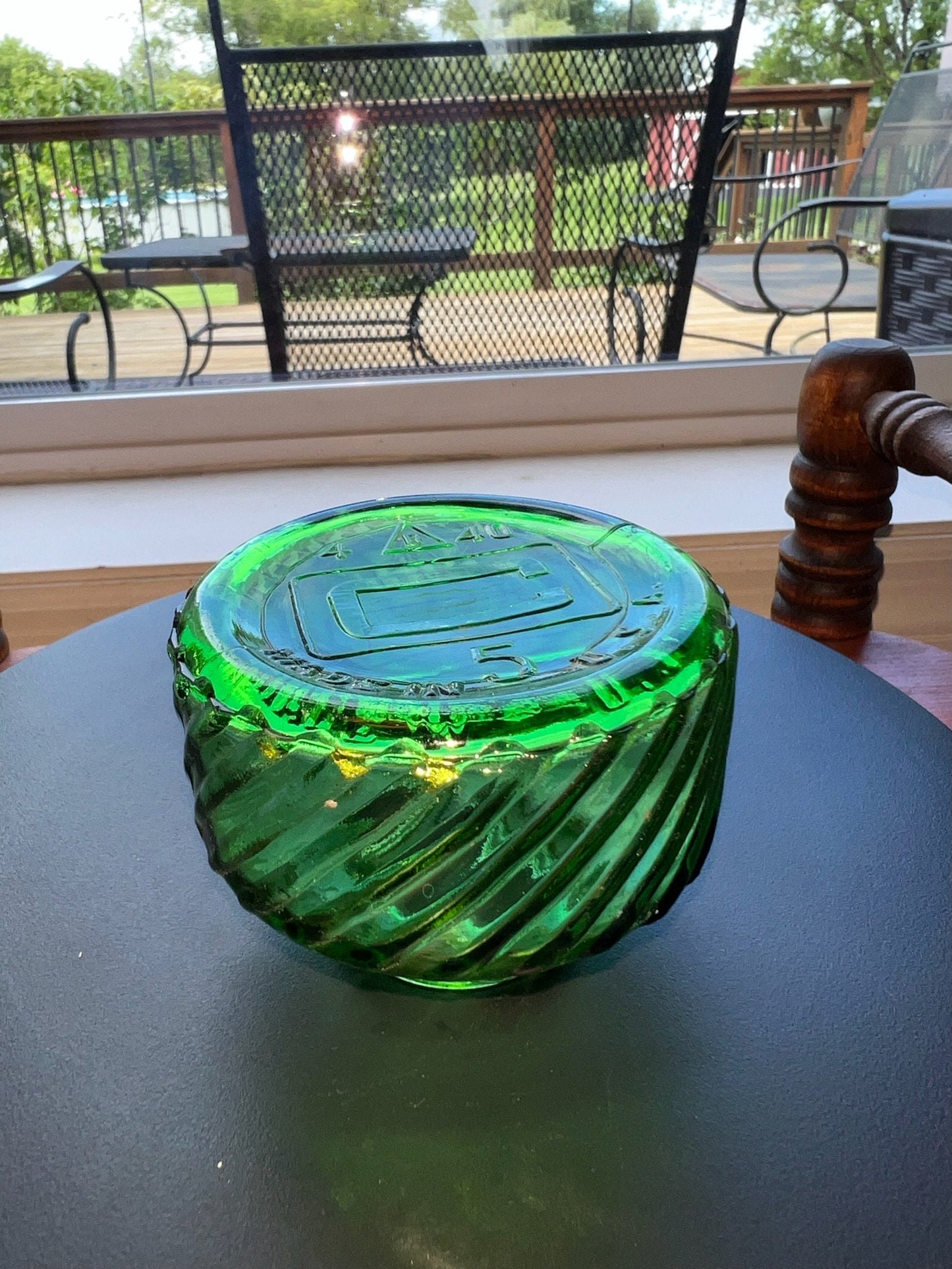 Antique Emerald Green Glass Art Inkwell Vanity Jar Dish Container Made in USA EUC Lover Antiques and Vintage