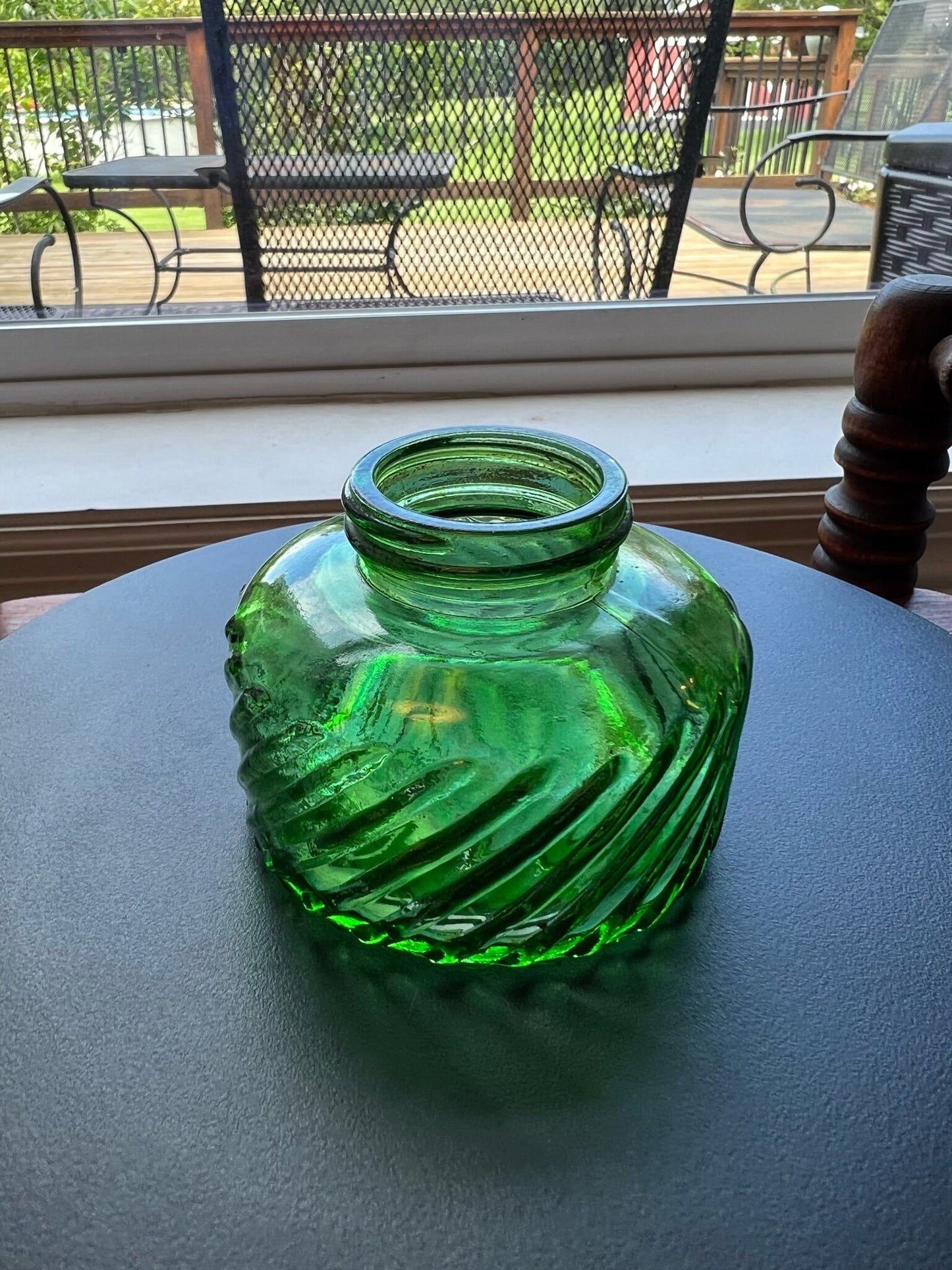 Antique Emerald Green Glass Art Inkwell Vanity Jar Dish Container Made in USA EUC Lover Antiques and Vintage
