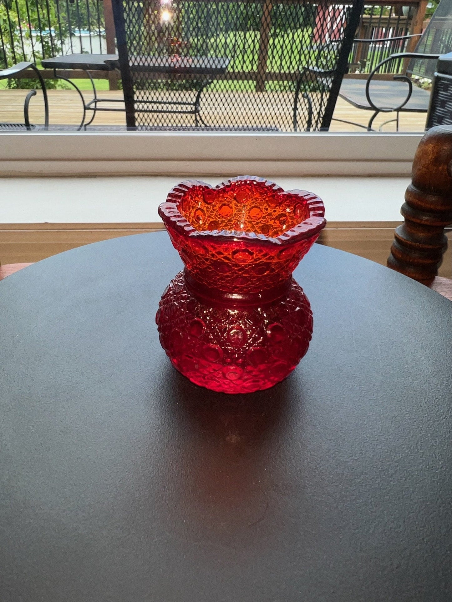 Vintage Ruby Red Amberina Cut Glass Figurine Sugar Dish, Toothpick Holder, Container Glass Art Lover Antiques and Vintage