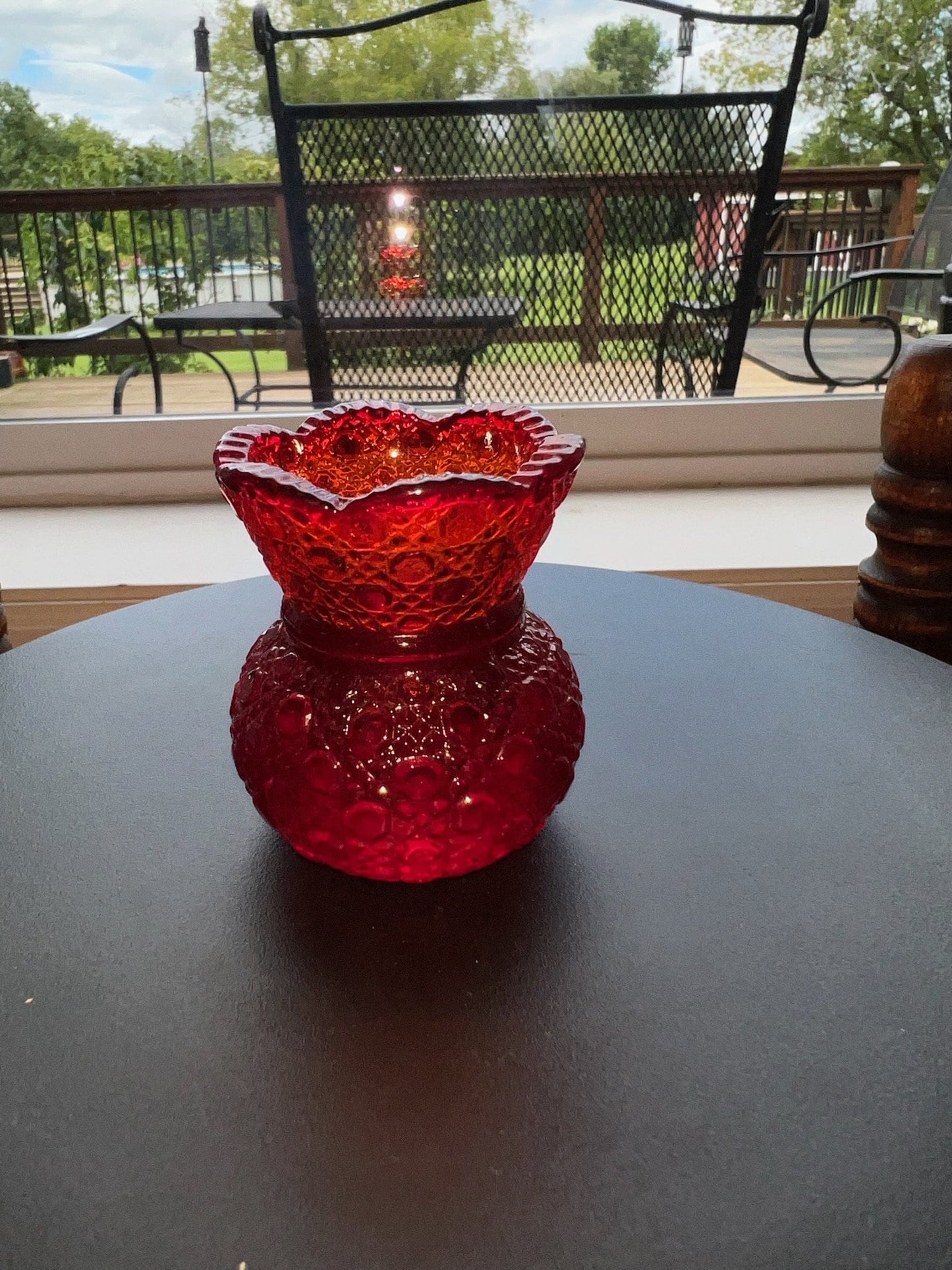 Vintage Ruby Red Amberina Cut Glass Figurine Sugar Dish, Toothpick Holder, Container Glass Art Lover Antiques and Vintage