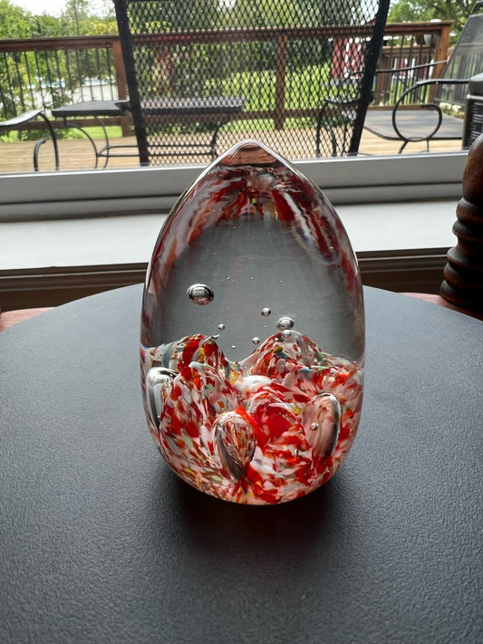 Vintage Red Glass Paperweight with Controlled Bubbles Murano Style Art Glass Paperweights Lover Antiques and Vintage