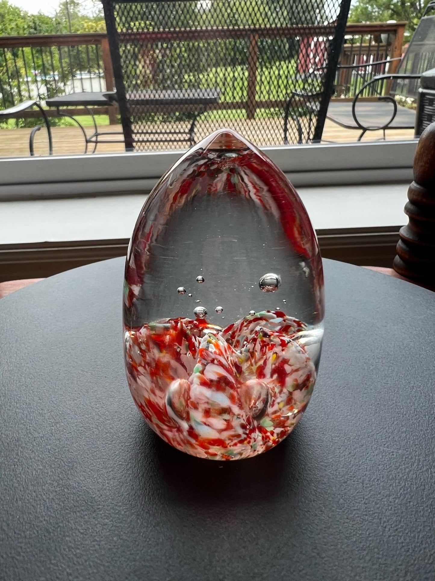 Vintage Red Glass Paperweight with Controlled Bubbles Murano Style Art Glass Paperweights Lover Antiques and Vintage