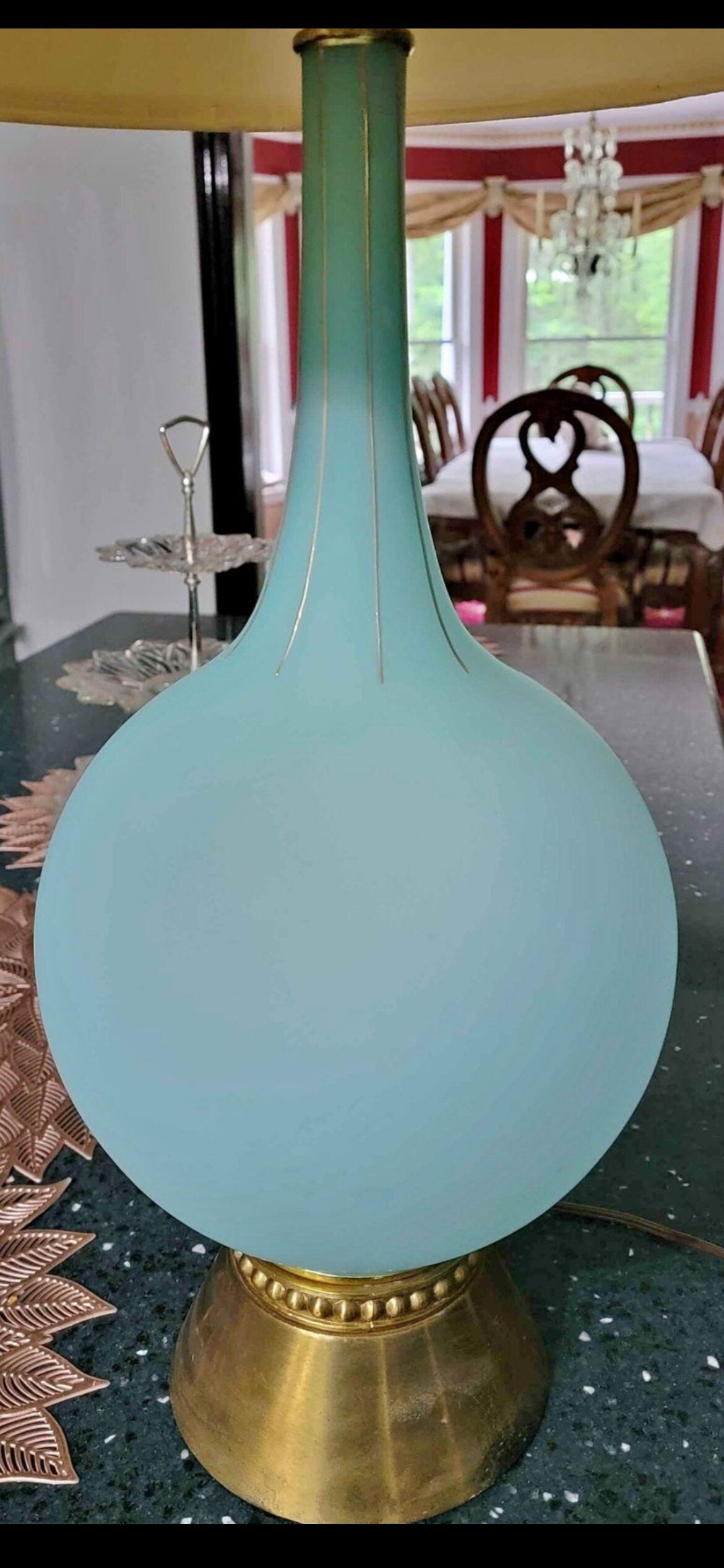 Vintage Green Frosted Mid Century Modern Lamp Lover Antiques and Vintage