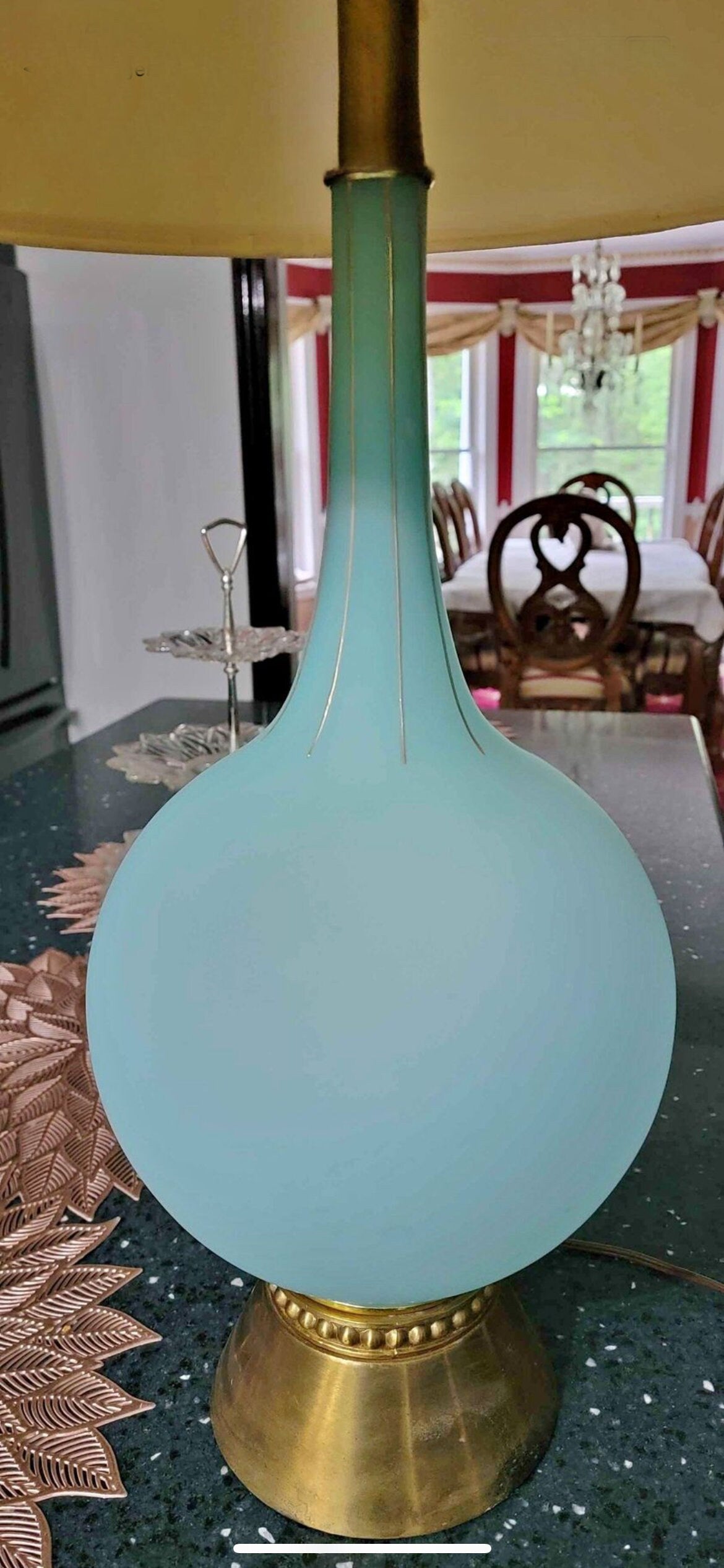 Vintage Green Frosted Mid Century Modern Lamp Lover Antiques and Vintage
