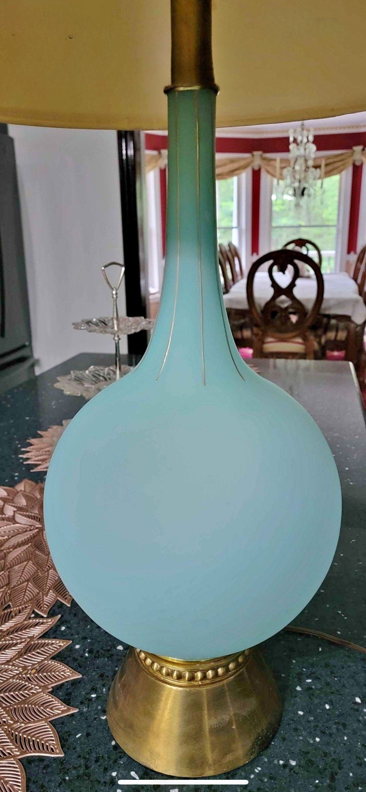 Vintage Green Frosted Mid Century Modern Lamp Lover Antiques and Vintage
