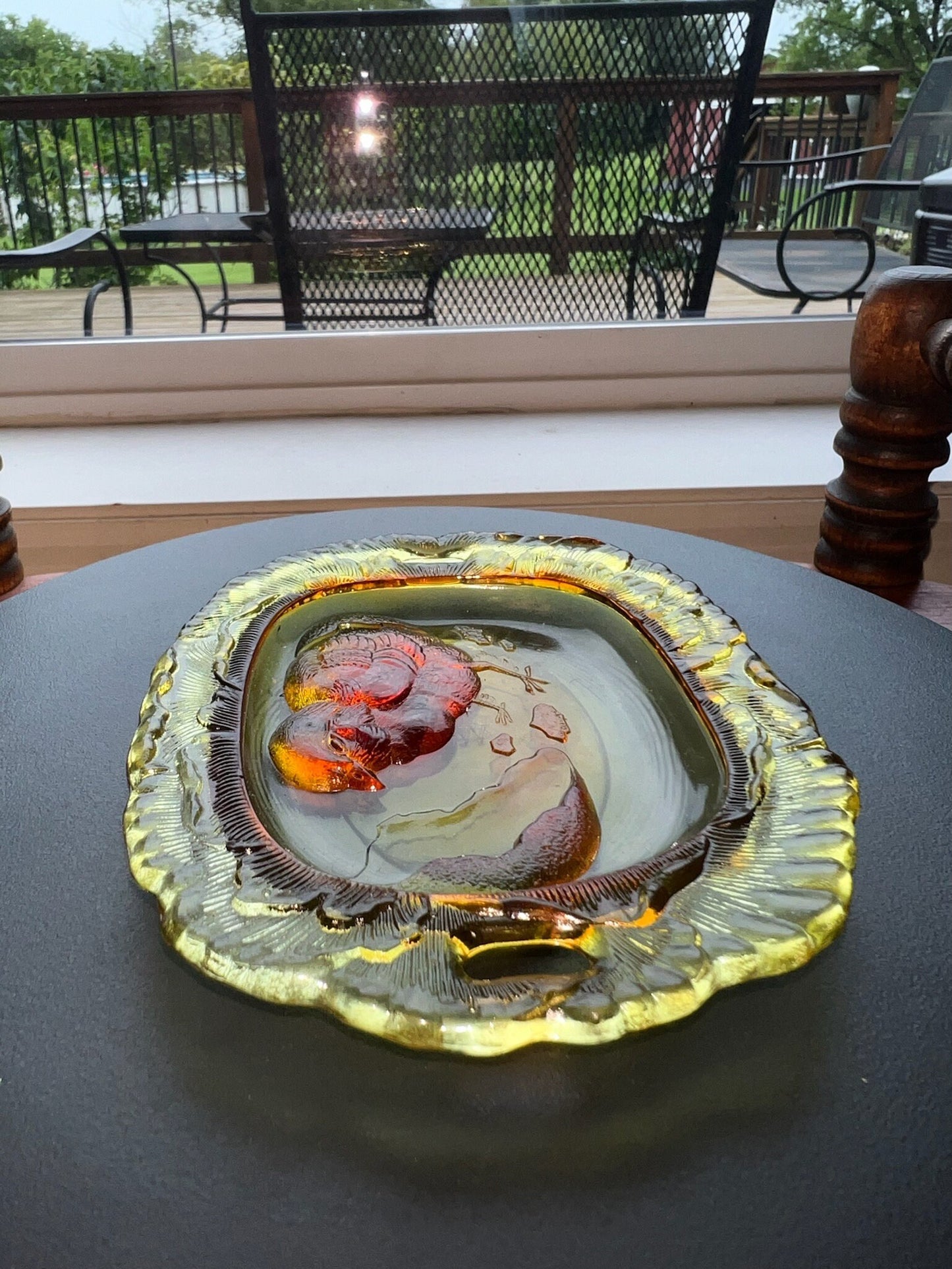 Vintage Amber Pressed Glass Plate with Chick Emerging from Egg Yellow Glass Art Small Plate Lover Antiques and Vintage