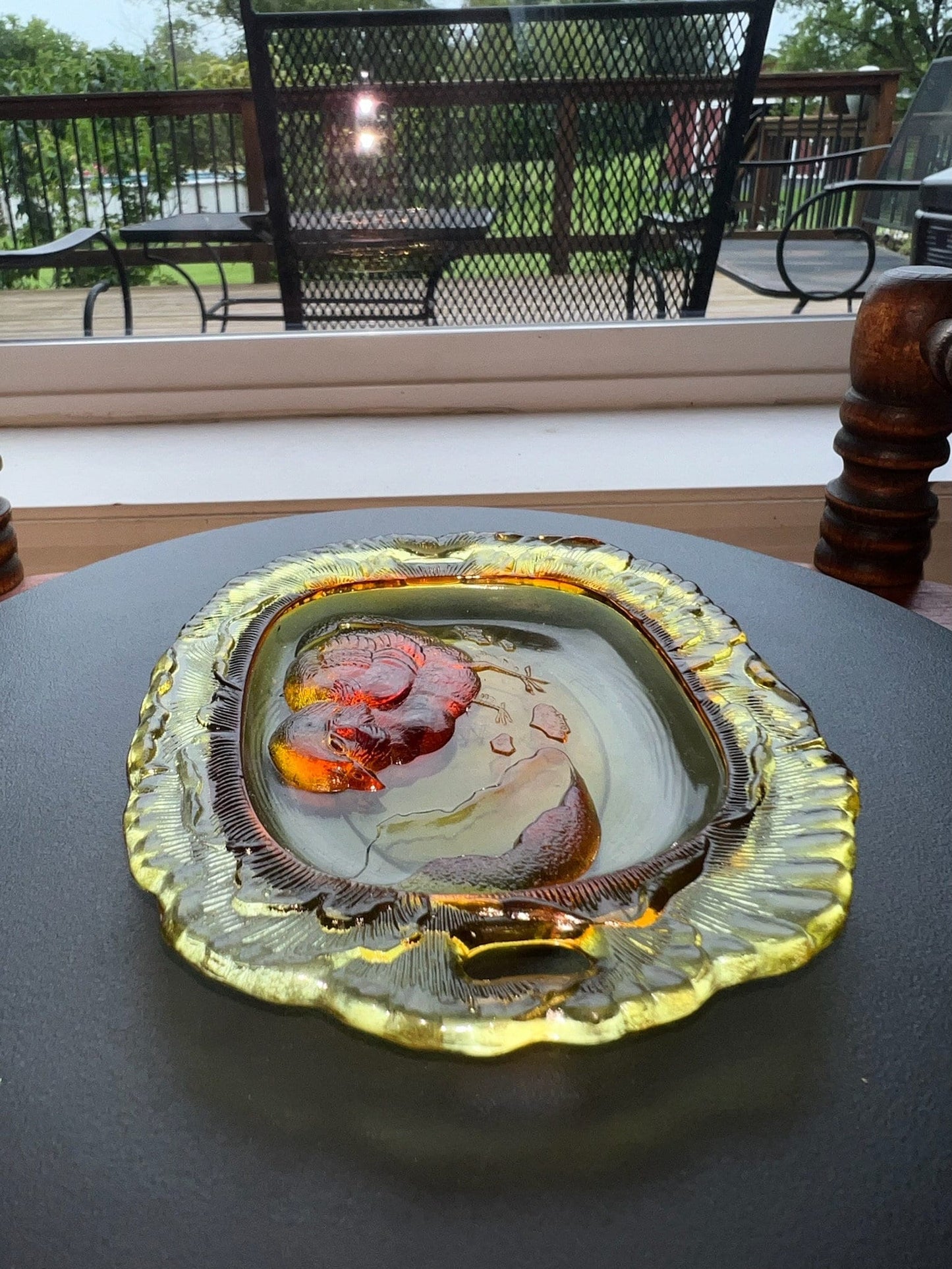 Vintage Amber Pressed Glass Plate with Chick Emerging from Egg Yellow Glass Art Small Plate Lover Antiques and Vintage