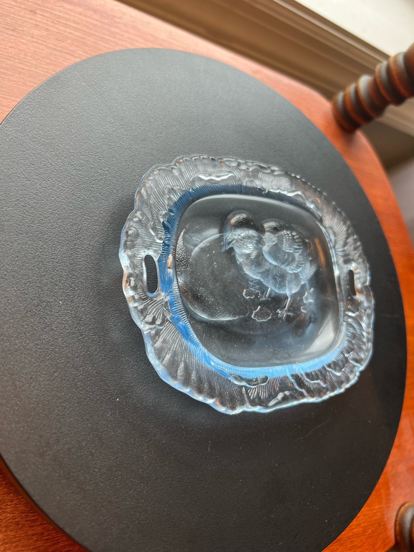 Vintage Pressed Glass Plate with Chick Emerging from Egg Clear Glass Art Small Plate Lover Antiques and Vintage