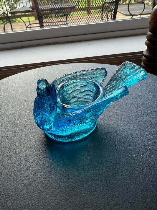Vintage Blue Degenhart Glass Bird Rooster Salt Cellar, Art Glass Rooster Dish Holder Art Glass Home Decor Lover Antiques and Vintage