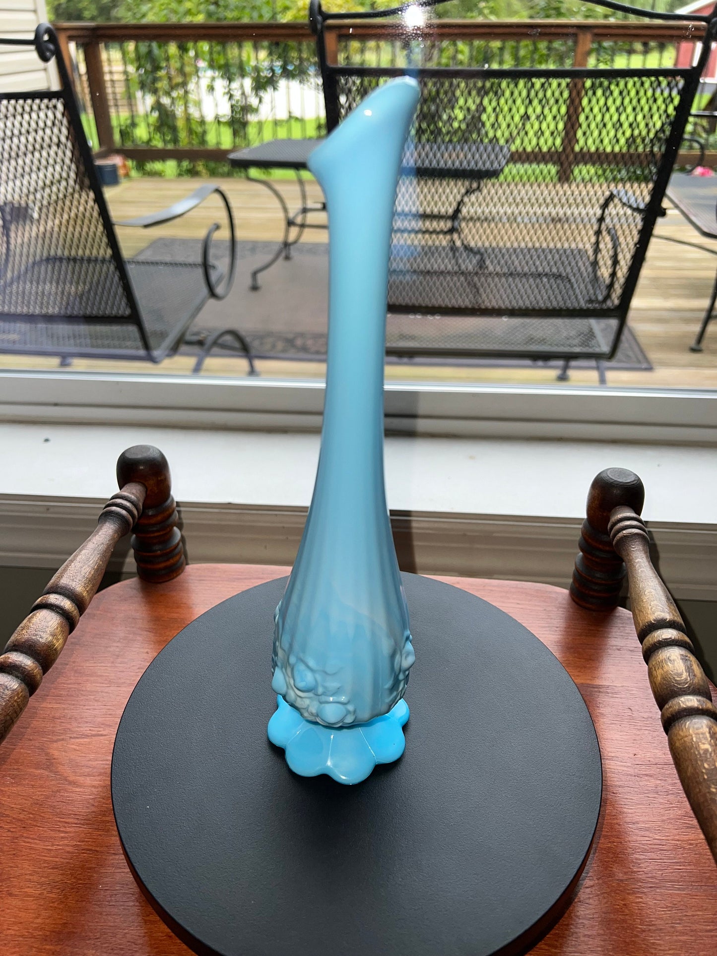 Vintage Fenton Blue Slag Bud Vase, Glass Art,  Cabbage Rose Swung Vase 11” Bud Vase, Flowers, Lover Antiques and Vintage