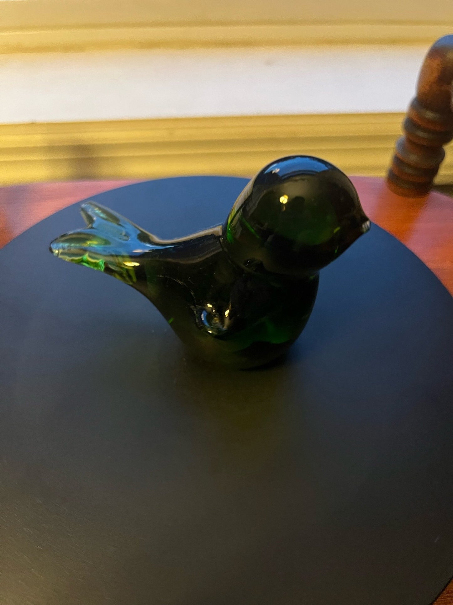 Vintage Rainbow Green Bird Sculpture Figurine, Green Glass Art, Lover Antiques and Vintage