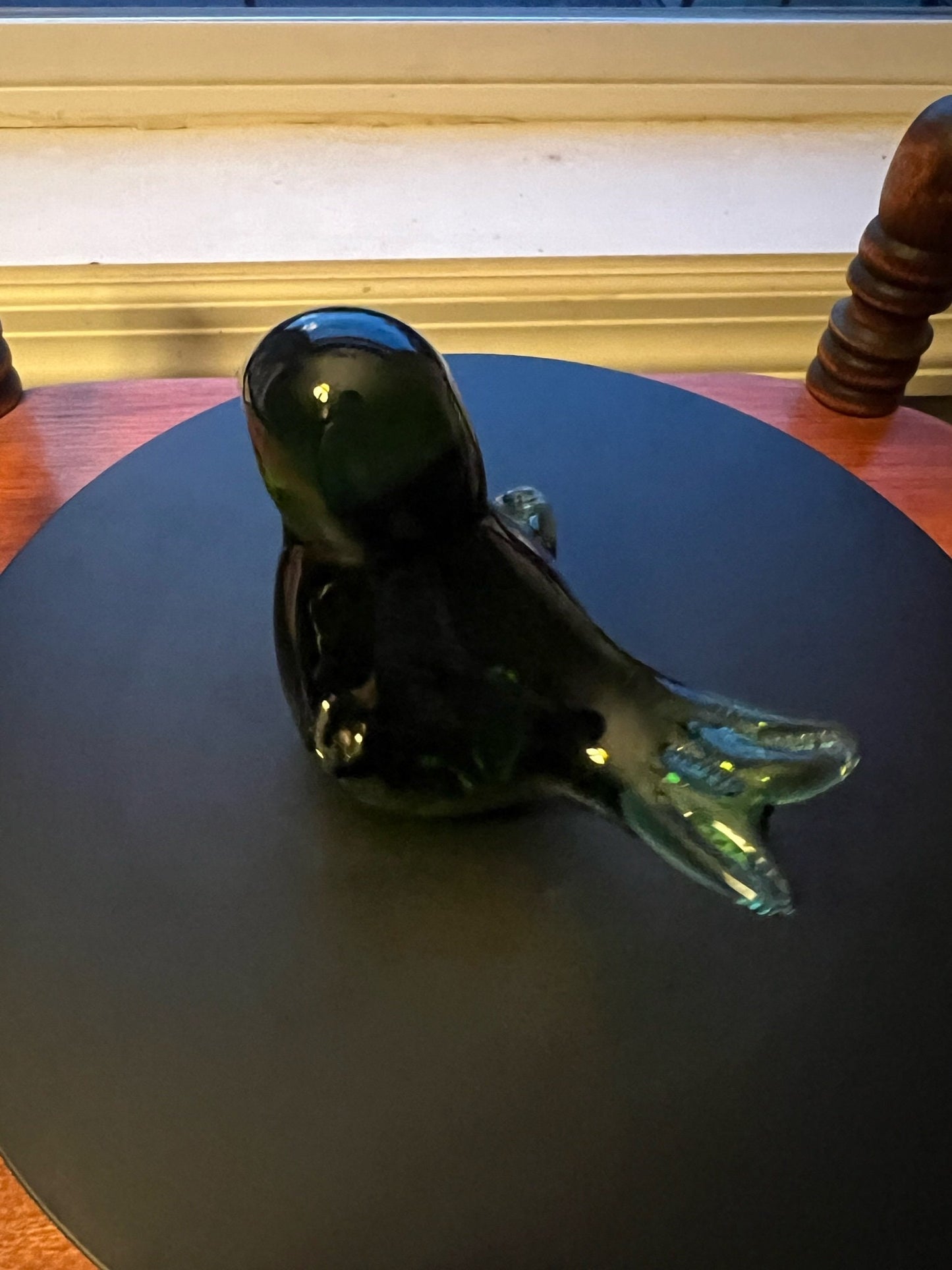 Vintage Rainbow Green Bird Sculpture Figurine, Green Glass Art, Lover Antiques and Vintage