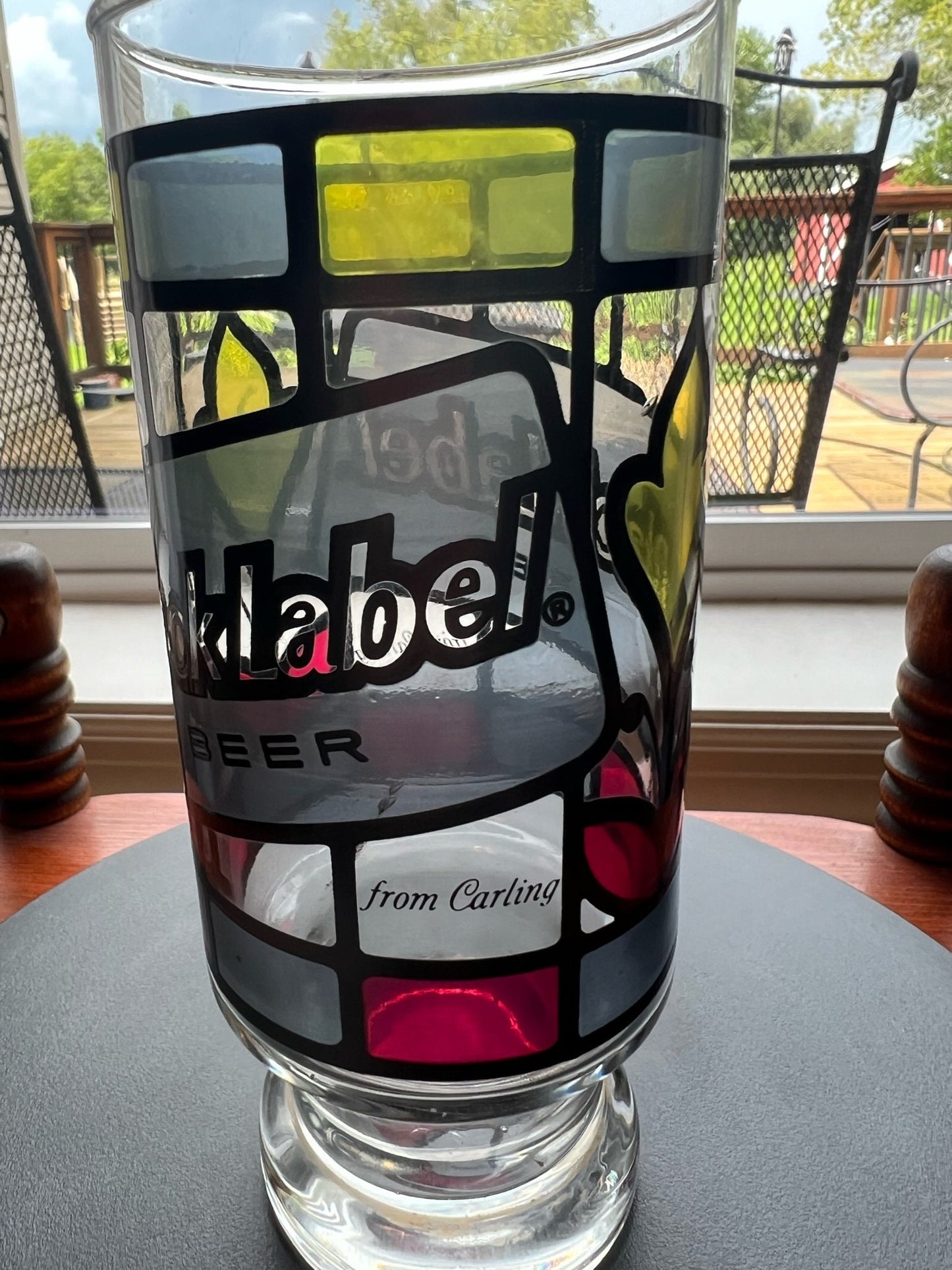 Vintage Black Label Beer Stained Glass Style Cup Glass Art Anchor Hocking Lover Antiques and Vintage