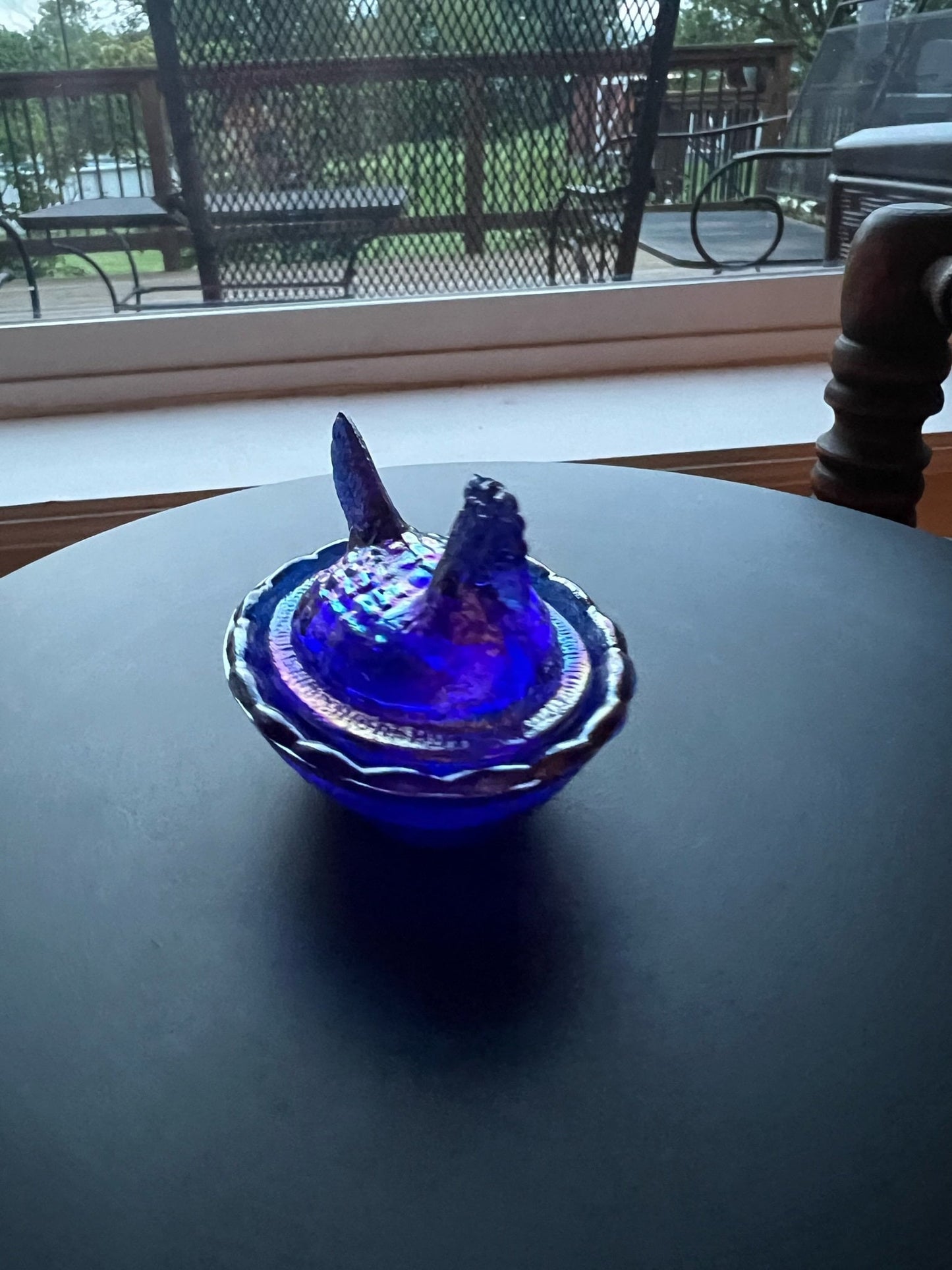 Vintage Cobalt Blue Rooster Covered Dish Nesting Glass Bird Covered Candy Dish Hand Pressed Figurines Lover Antiques