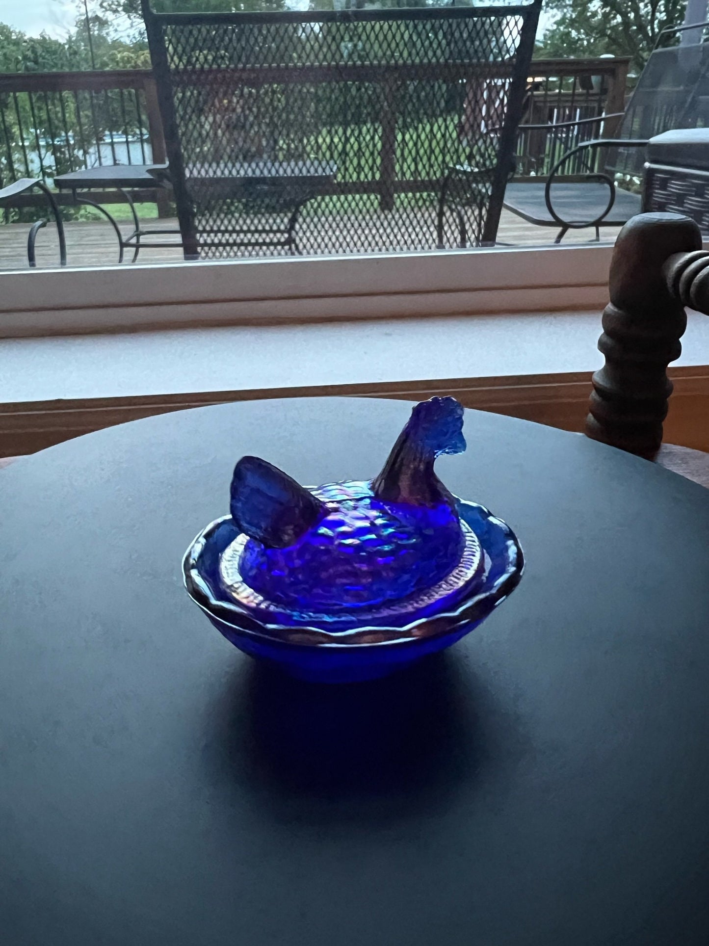 Vintage Cobalt Blue Rooster Covered Dish Nesting Glass Bird Covered Candy Dish Hand Pressed Figurines Lover Antiques
