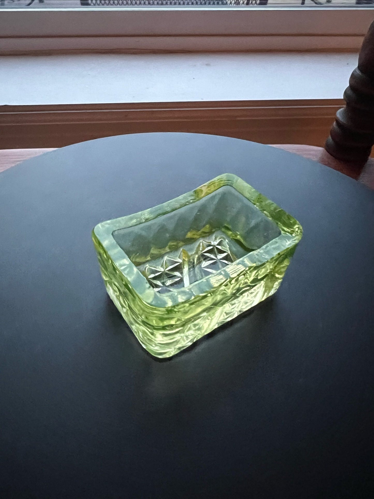 Vintage Vaseline Yellow Toothpick Holder Small Glass Art Container Pattern Glass Art Lover Antiques and Vintage