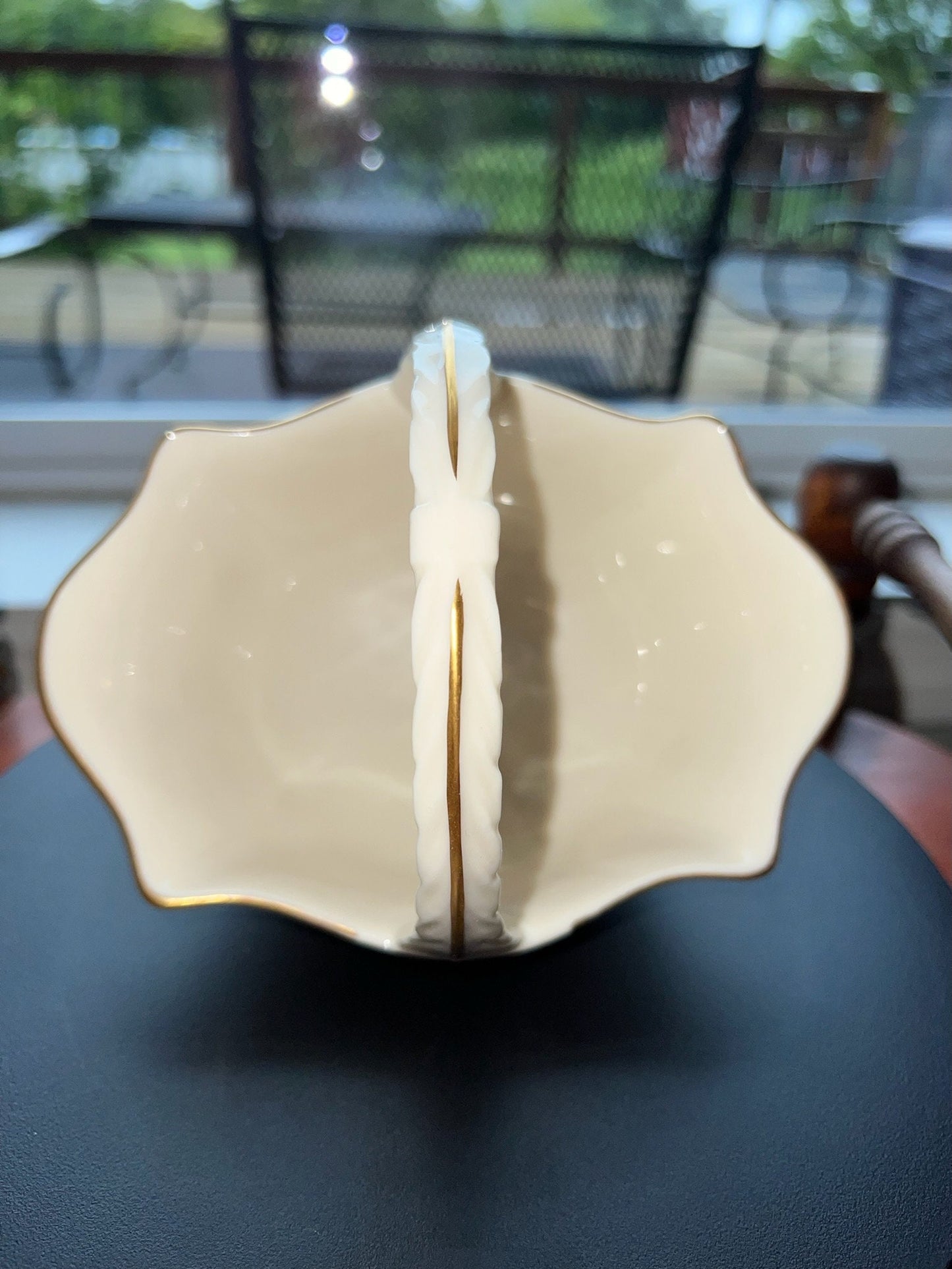 Vintage Lenox Cream Porcelain Basket Nut Dish 24K Gold Gilded Flower Embossed Pretty Things Made in USA Lover Antiques
