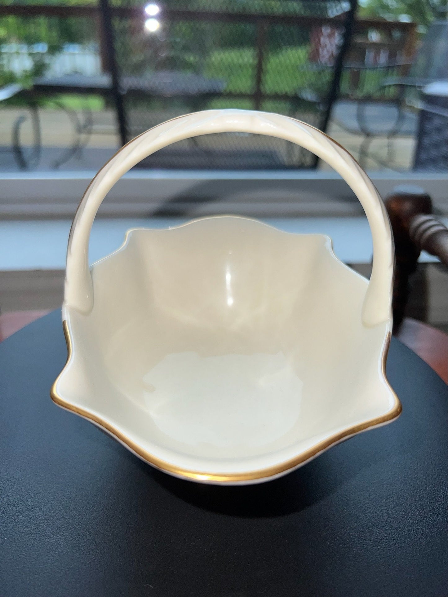 Vintage Lenox Cream Porcelain Basket Nut Dish 24K Gold Gilded Flower Embossed Pretty Things Made in USA Lover Antiques