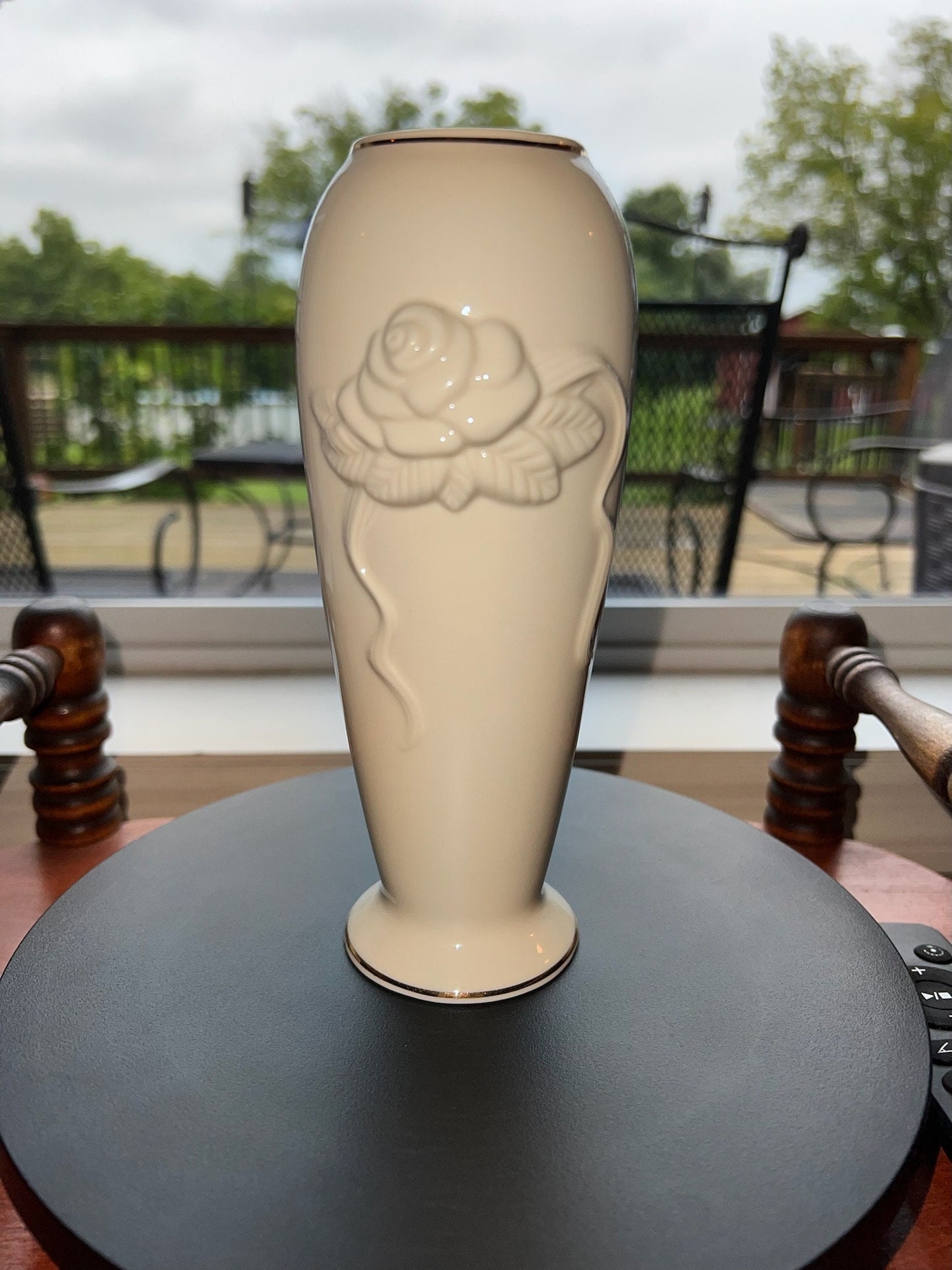 Vintage Lenox Rose Blossom Vase Cream Porcelain 24K Gold Gilded Flower Embossed Pretty Things Made in USA Lover Antiques