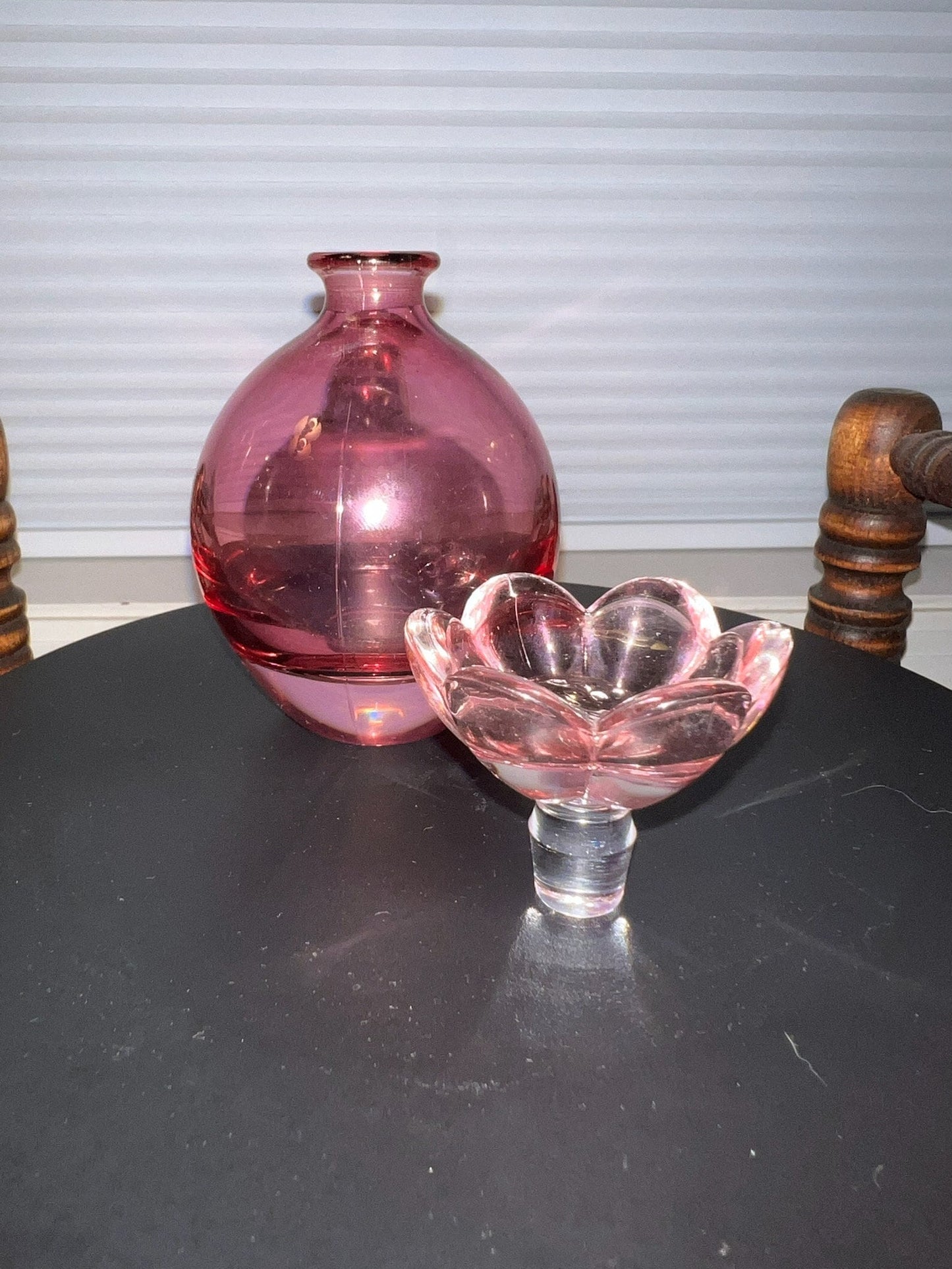 Vintage Cranberry Decanter with Pink Flower Stopper Pink Art Glass Perfume Cologne Bottle Lover Antiques and Vintage