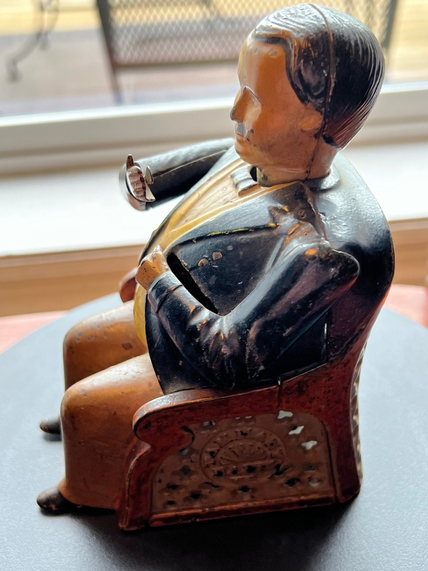 Antique Mechanical Tammany Bank Little Fat Man Banker Cast Iron Bank 1873 John Hall Novelty Banks Lover Antiques and Vintage