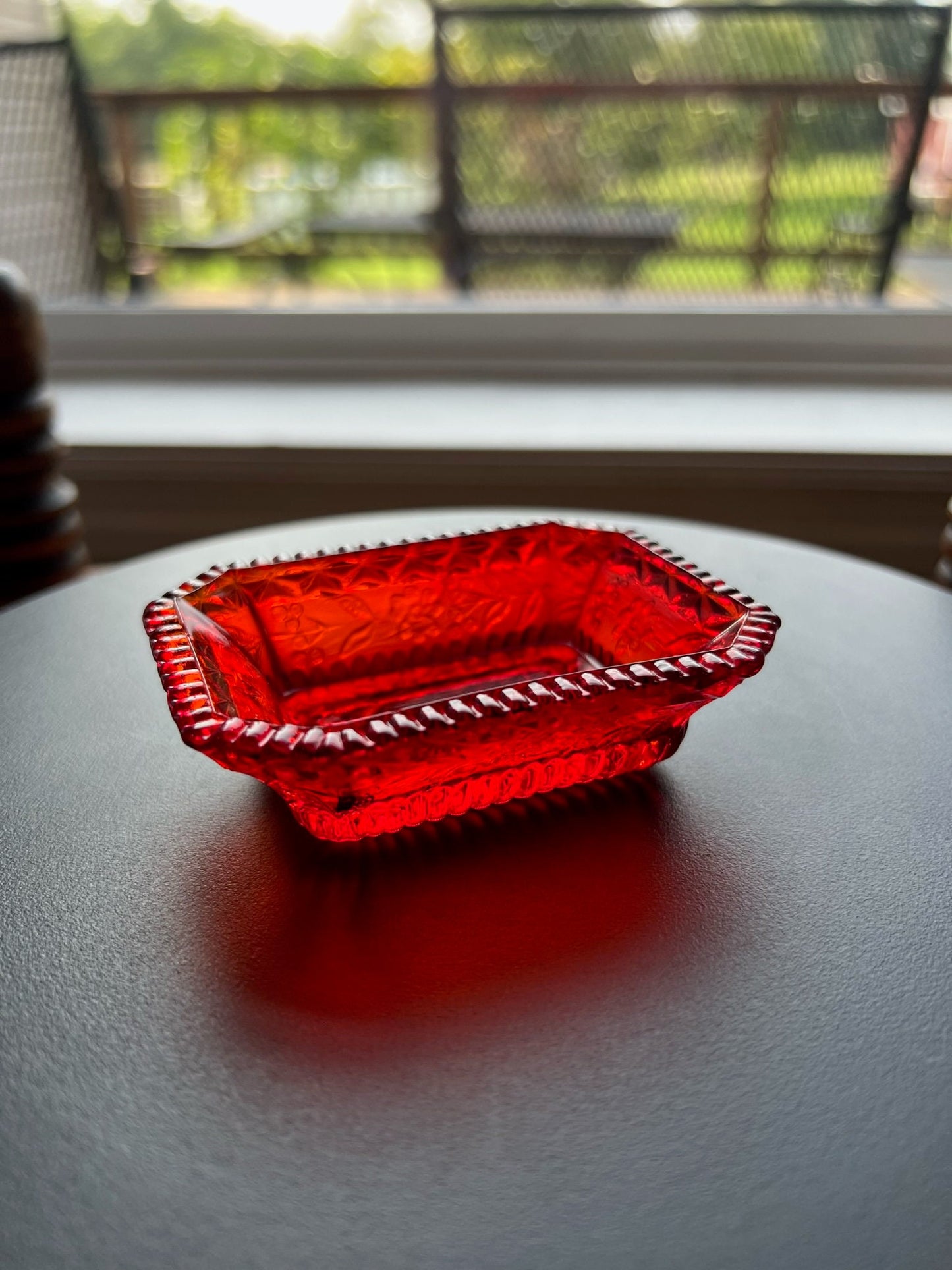 Vintage Ruby Red Amberina Cut Glass Rectangular Figurine Sugar Dish, Toothpick Holder, Container Glass Art Lover Antiques and Vintage