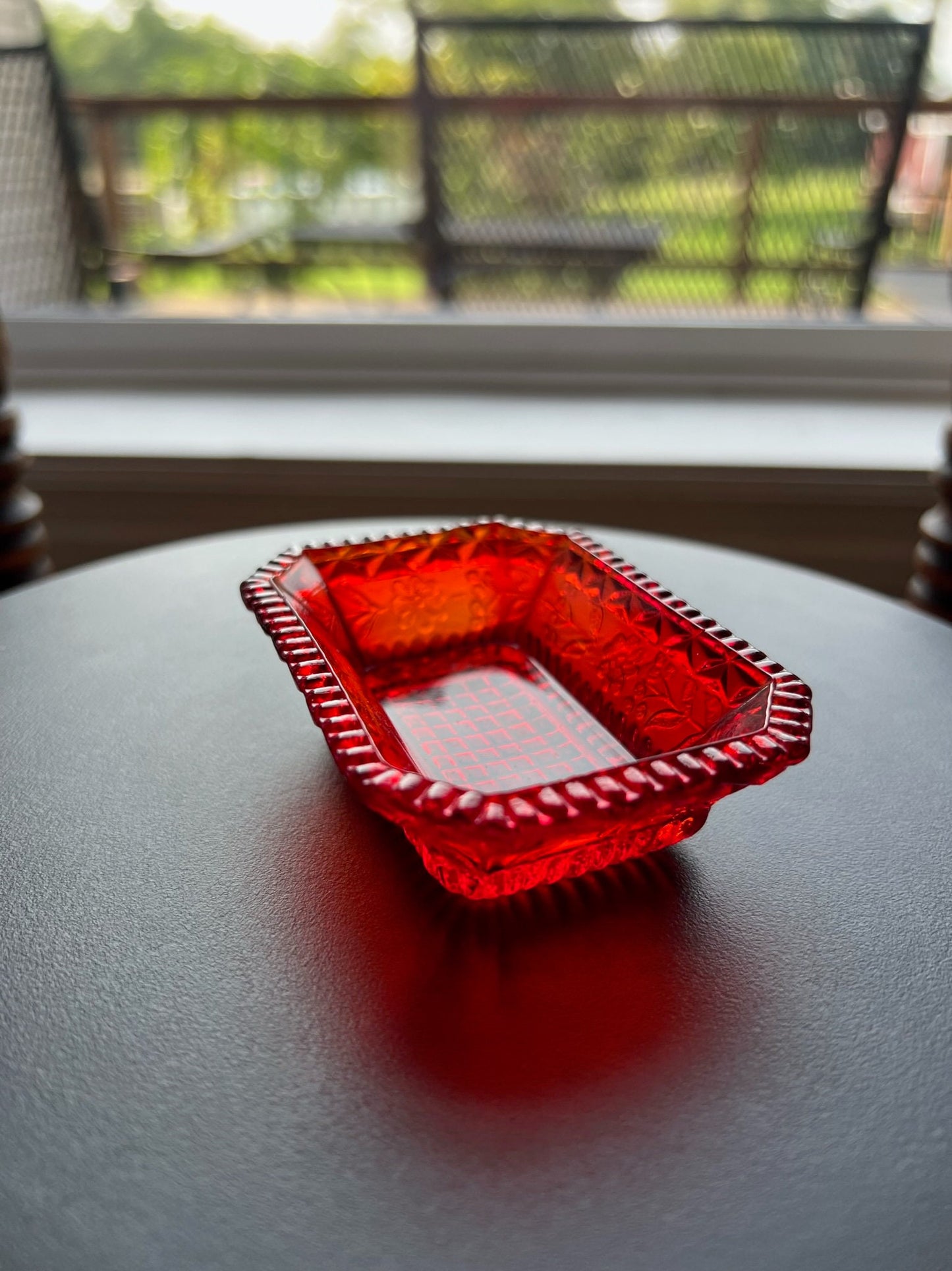 Vintage Ruby Red Amberina Cut Glass Rectangular Figurine Sugar Dish, Toothpick Holder, Container Glass Art Lover Antiques and Vintage