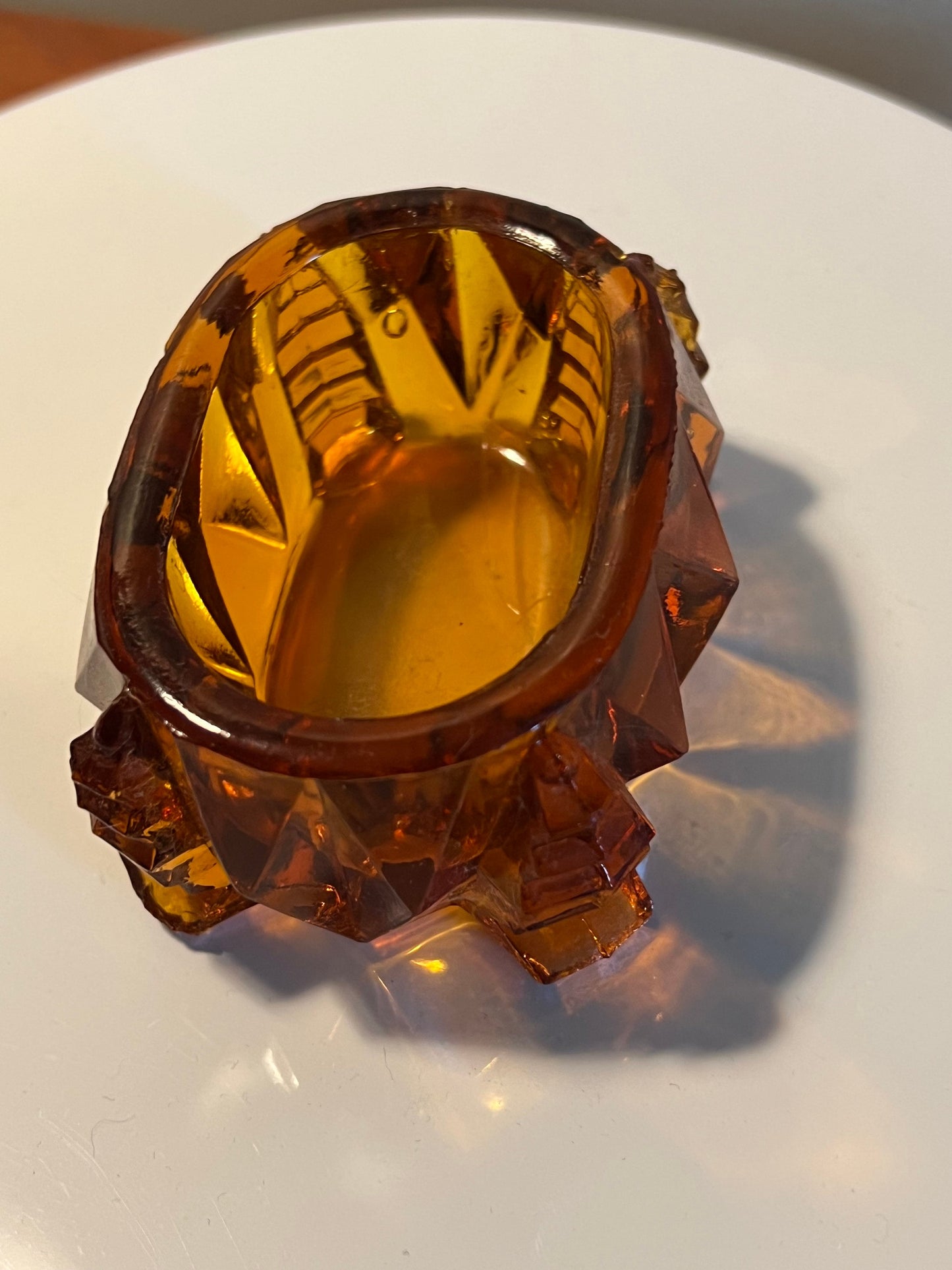 Vintage Amber Cut Glass Rectangular Dish, Container, Figurine, Sugar Dish, Toothpick Holder, Container Glass Art Lover Antiques and Vintage