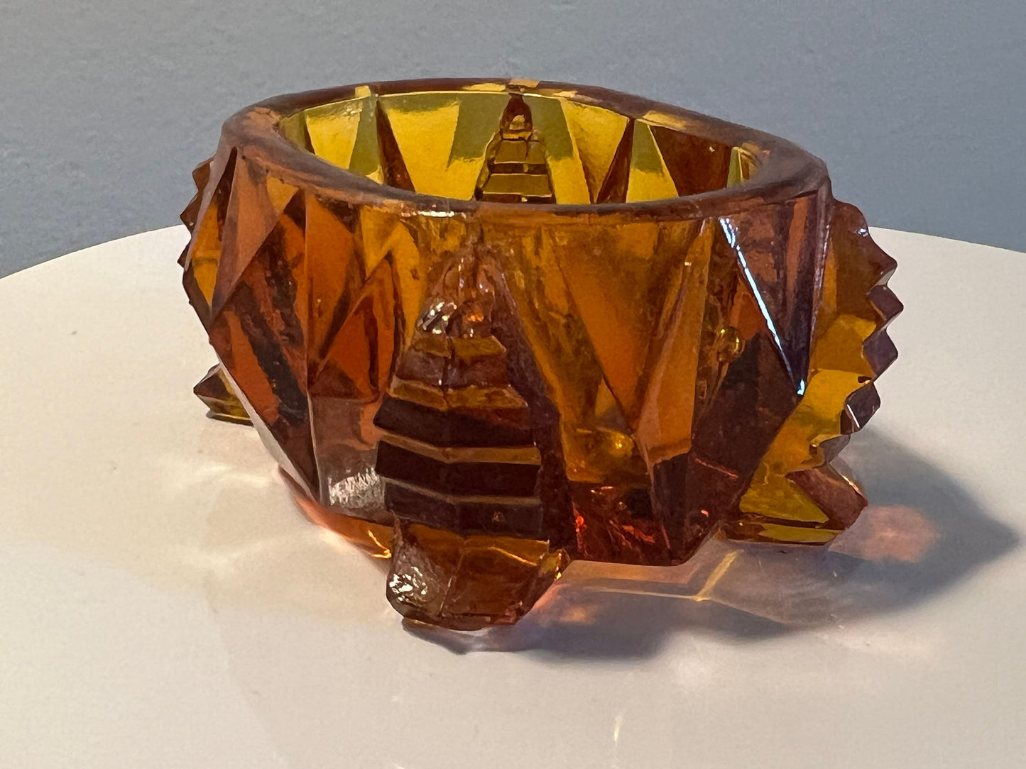 Vintage Amber Cut Glass Rectangular Dish, Container, Figurine, Sugar Dish, Toothpick Holder, Container Glass Art Lover Antiques and Vintage