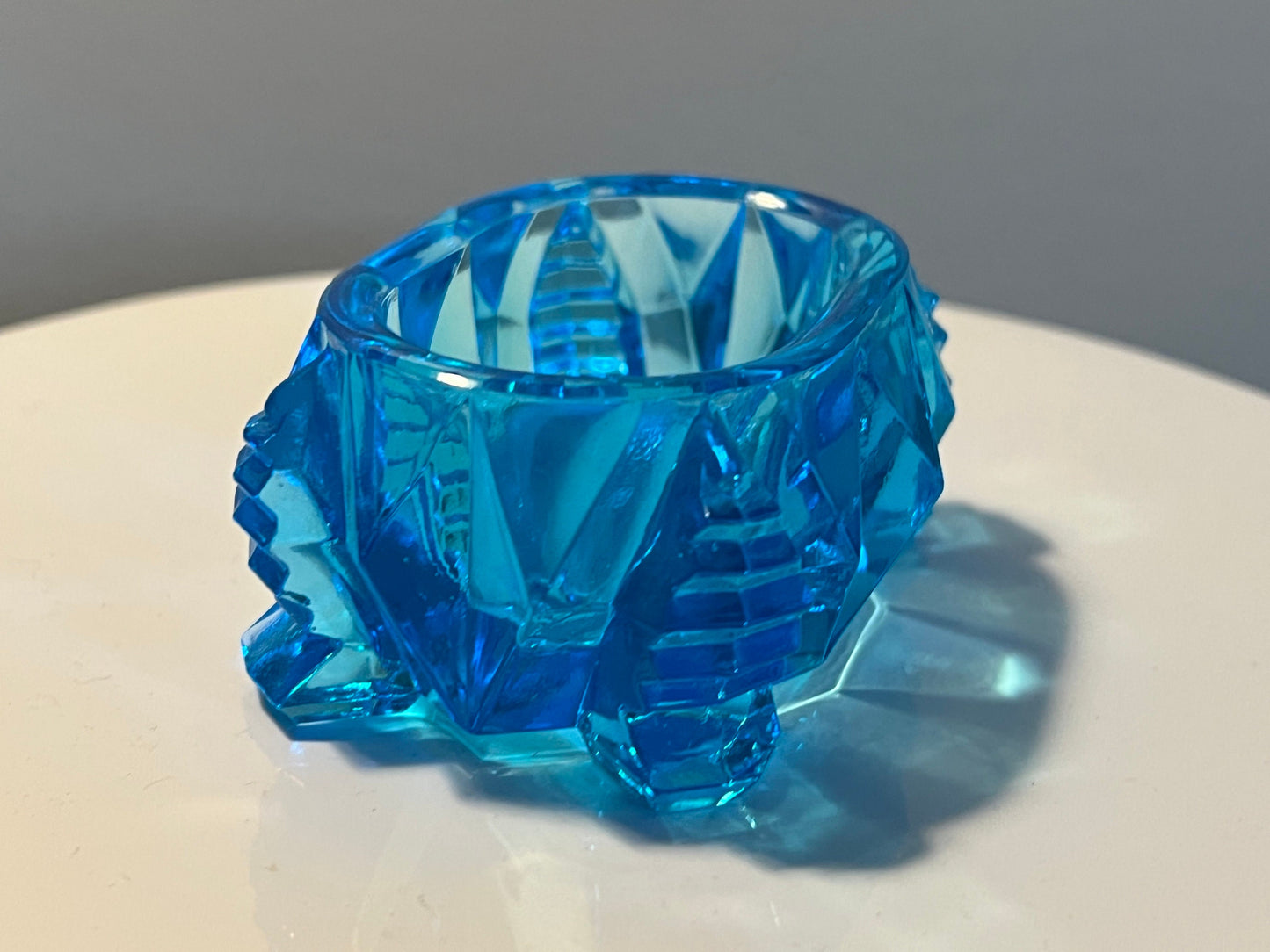 Vintage Blue Cut Glass Rectangular Figurine Sugar Dish, Toothpick Holder, Container Glass Art Lover Antiques and Vintage