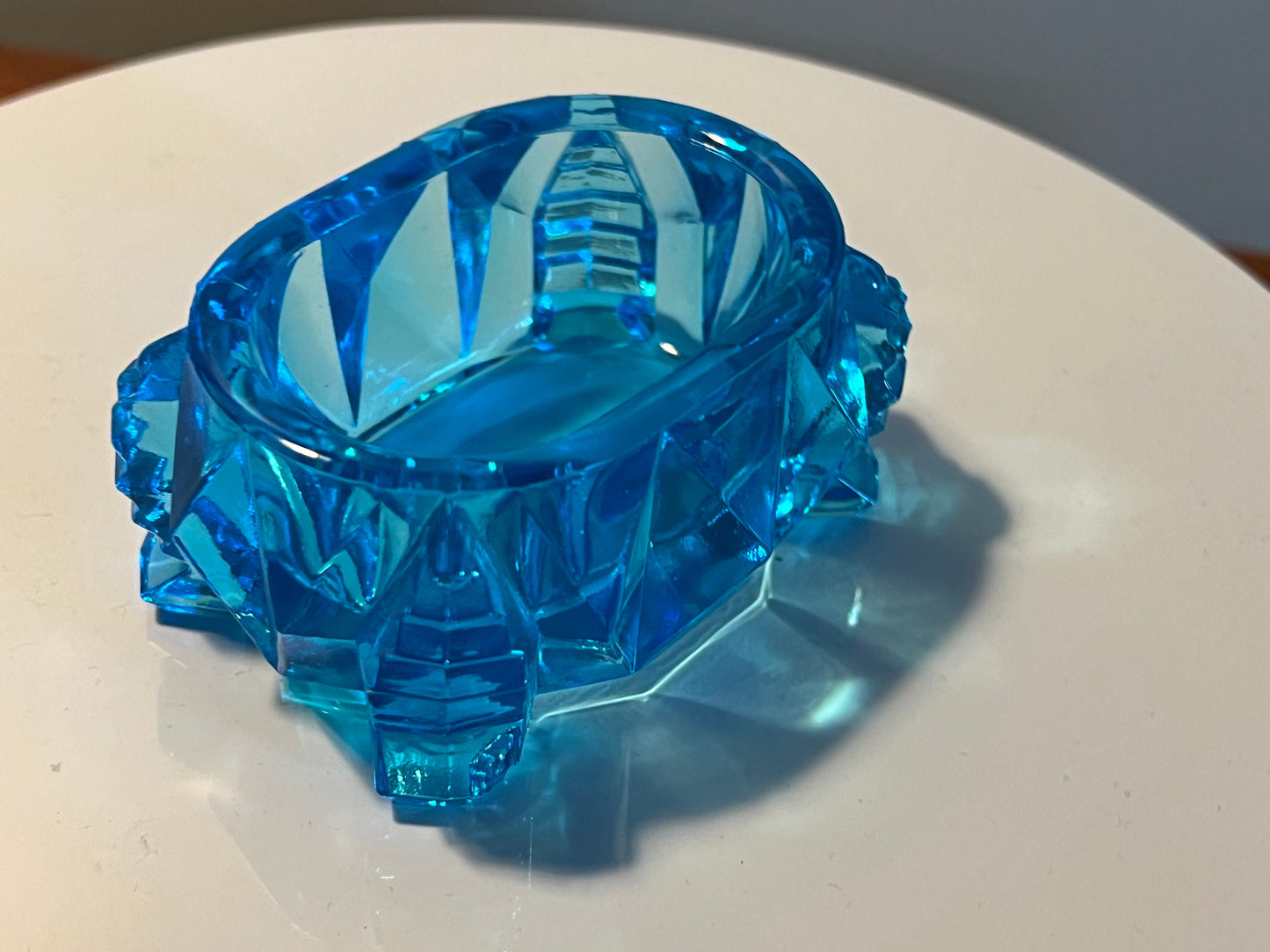 Vintage Blue Cut Glass Rectangular Figurine Sugar Dish, Toothpick Holder, Container Glass Art Lover Antiques and Vintage