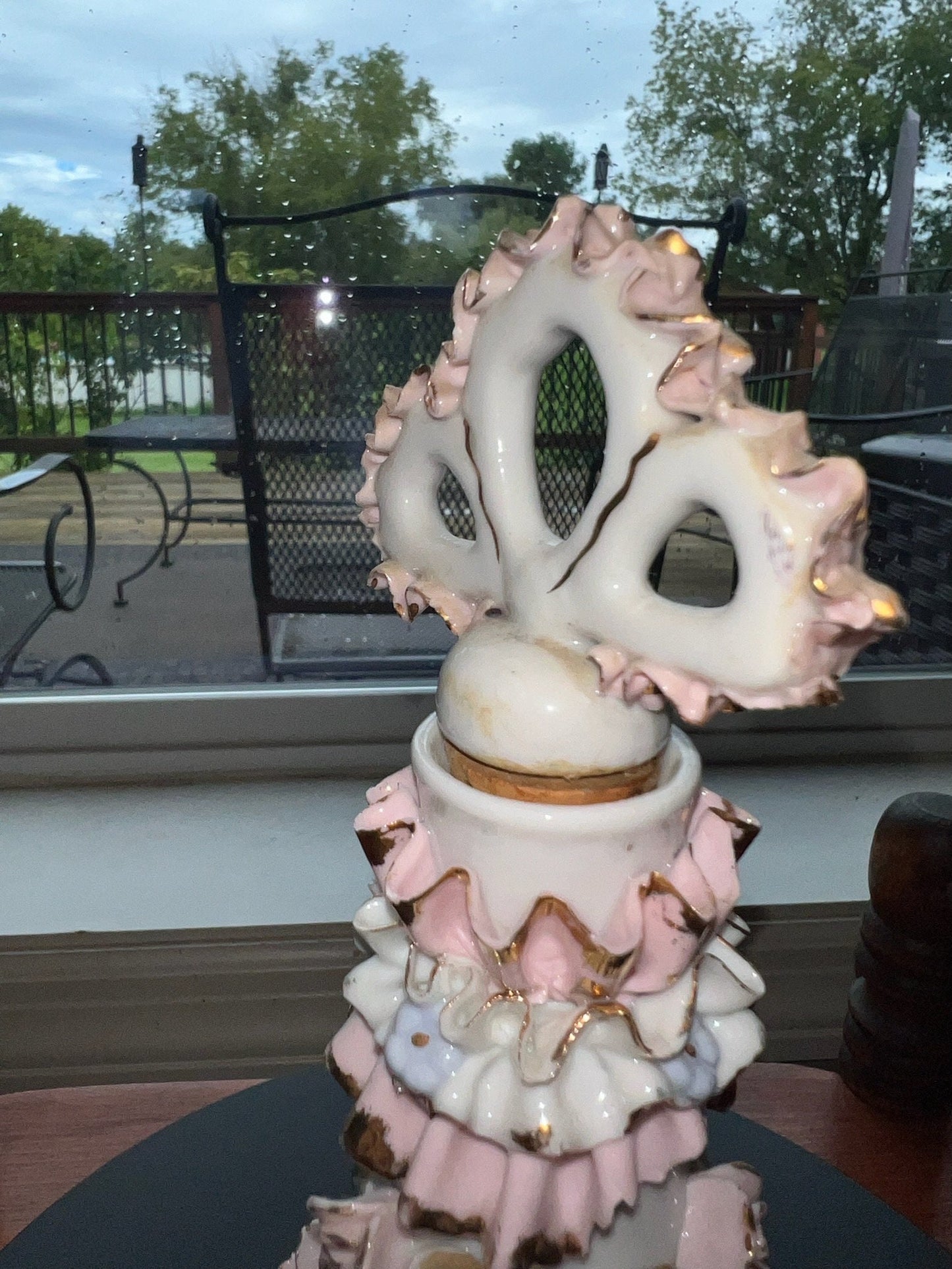 Vintage Thames Hand Painted Roses Perfume Bottle Ceramic Frilly Lace Lover Antiques and Vintage