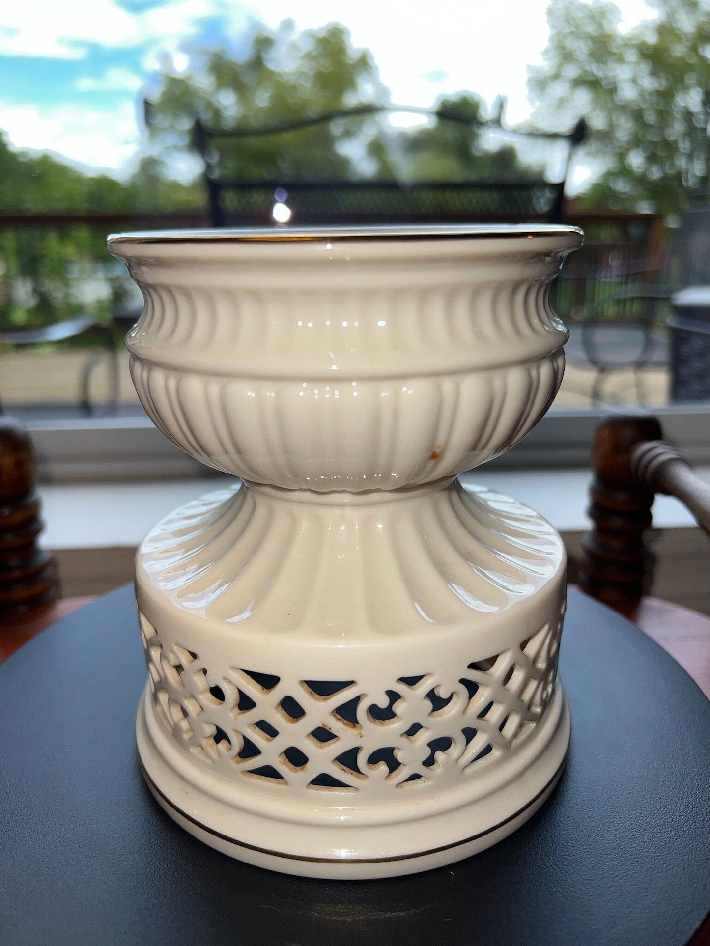 Vintage Lenox Illuminations Collection Pillar Ivory Candleholder Gold Gild Lover Antiques and Vintage