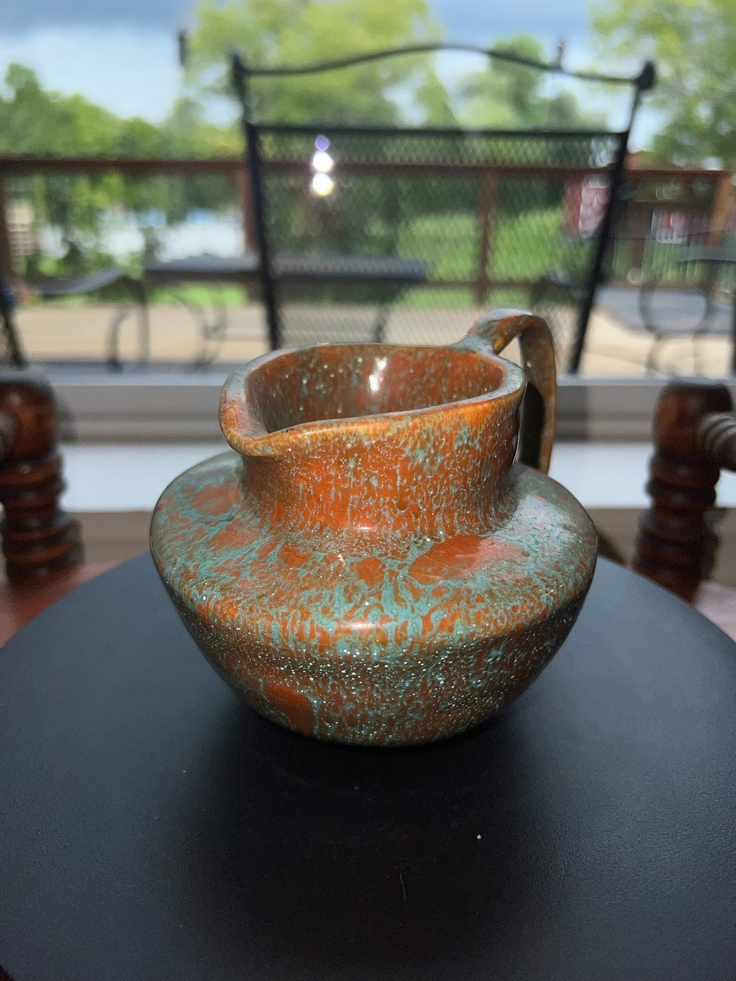 Vintage Hand Dripped Glazed Pottery Pitcher Jug with Handle Green & Brown Rust Lover Antiques and Vintage