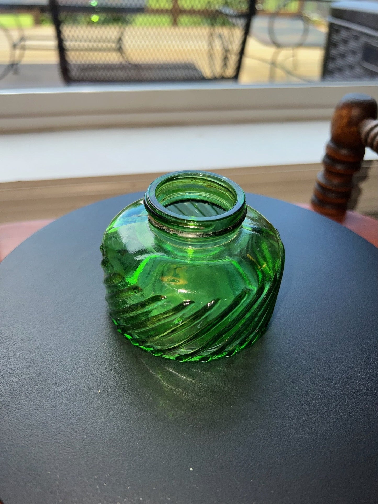 Antique Emerald Green Glass Art Inkwell Vanity Jar Dish Container Made in USA EUC Lover Antiques and Vintage