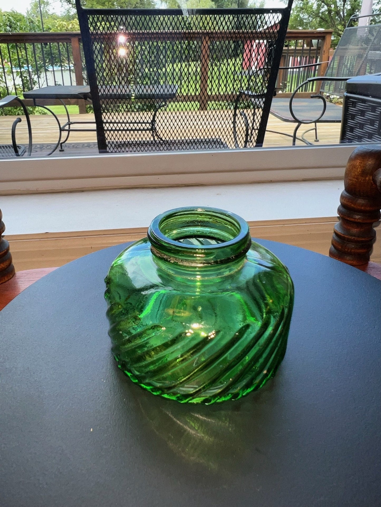 Antique Emerald Green Glass Art Inkwell Vanity Jar Dish Container Made in USA EUC Lover Antiques and Vintage